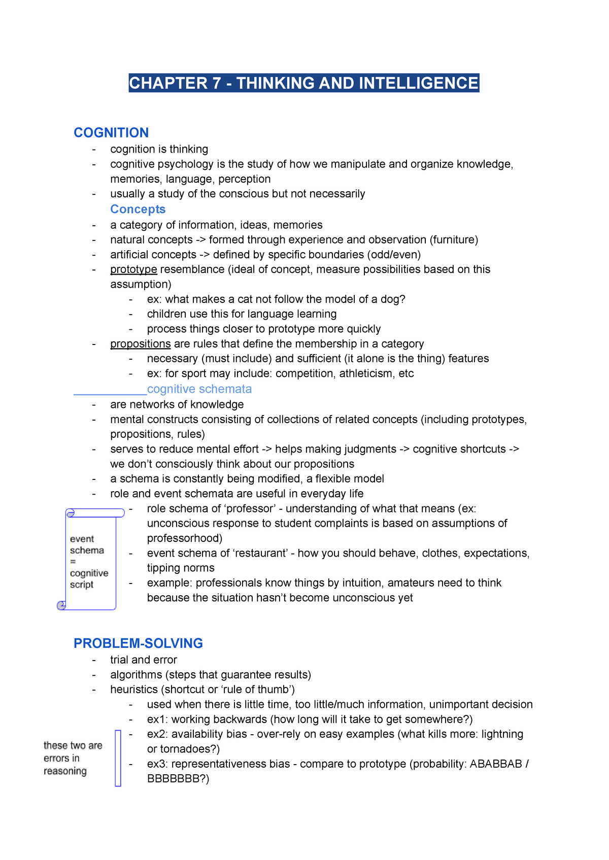 Chapter 7 Summary Thinking And Intelligence - Psych 120 - Purdue - Studocu