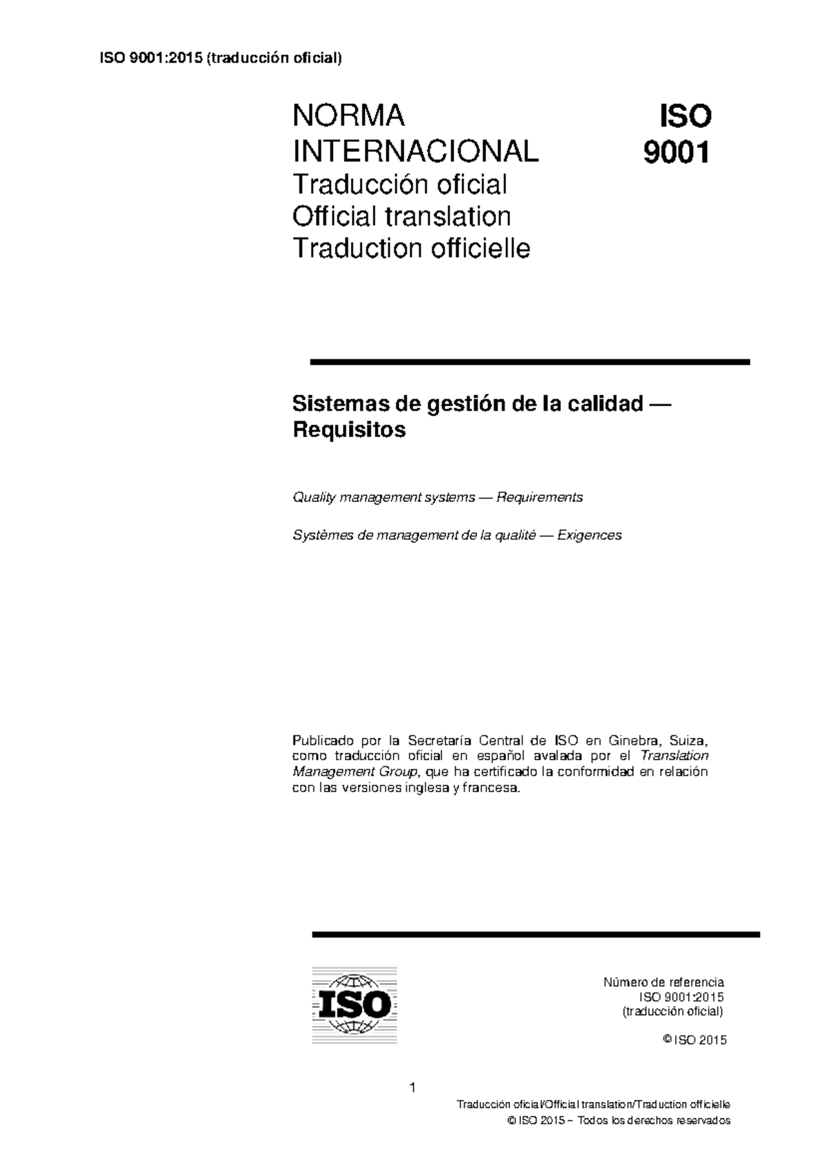ISO-9001-2015 - ISO - 1 Traducción oficial/Official translation ...