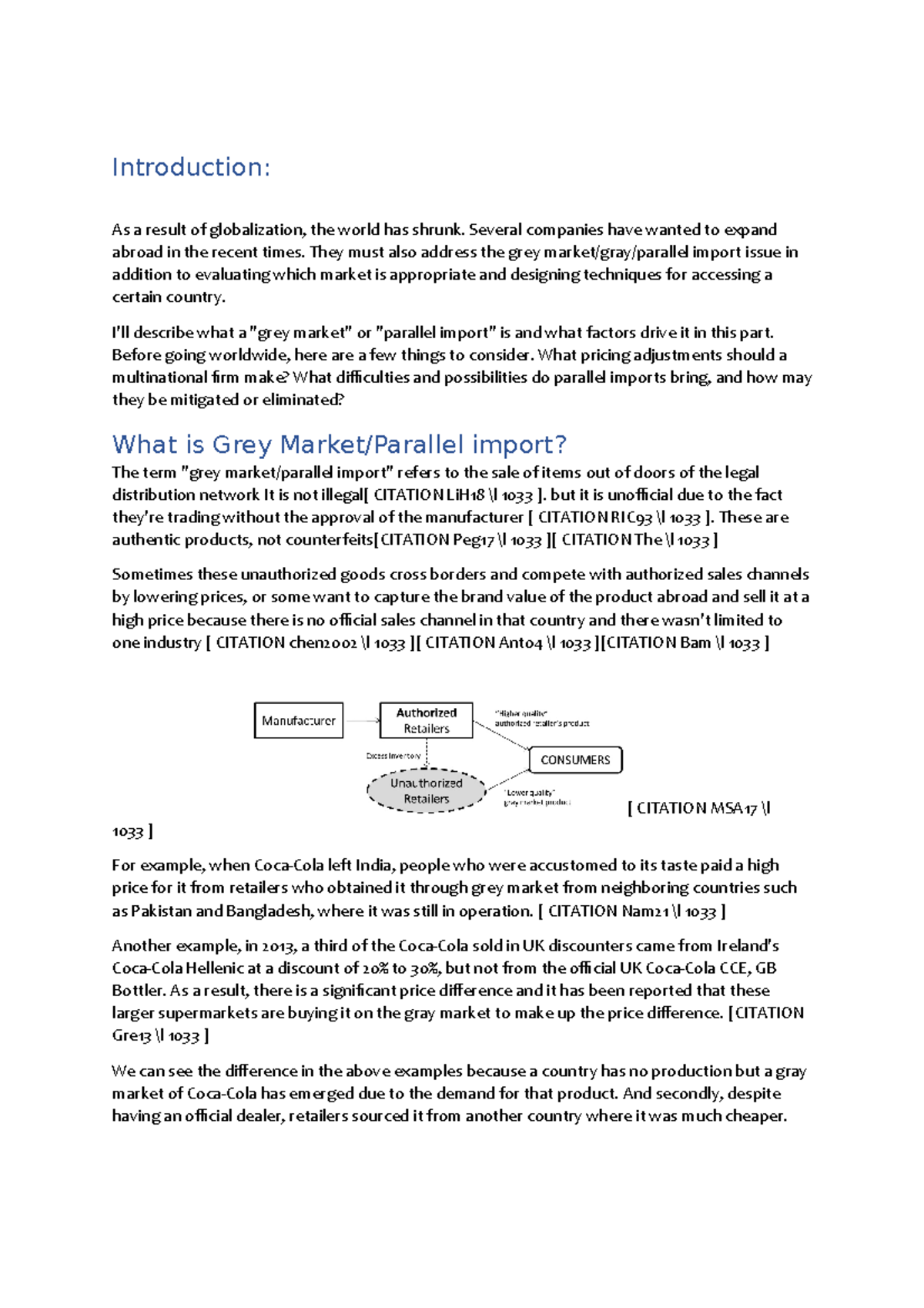 Parallel Import Global marketing - Introduction: As a result of ...