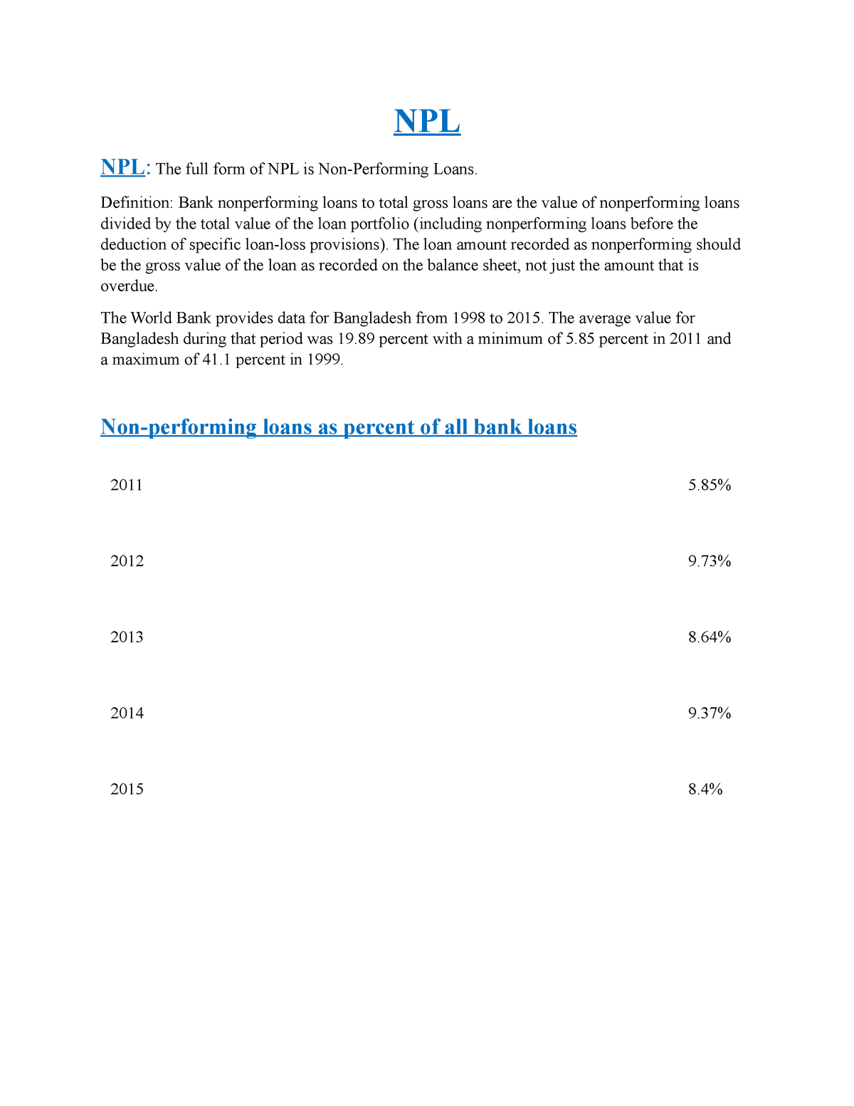 Non Performing Loans Means