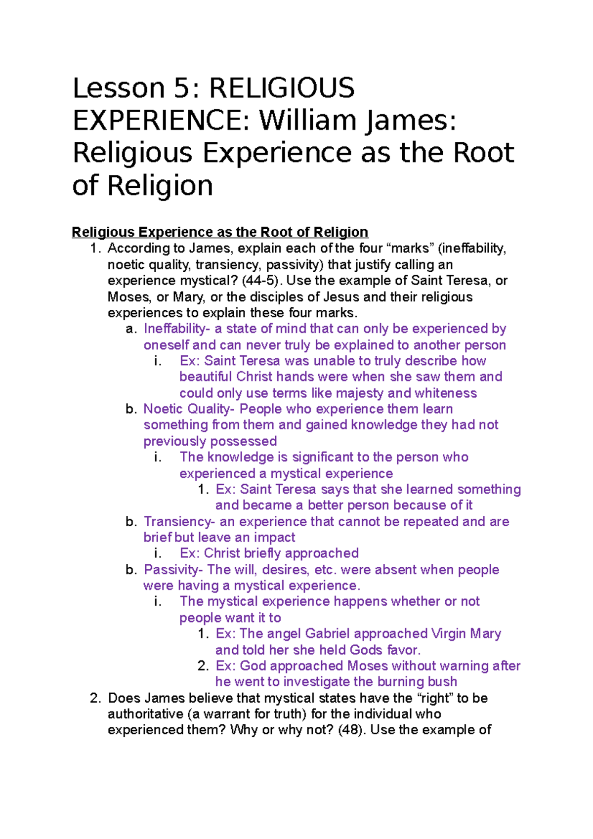 Episode 1 Lesson 5 - These notes are over the 'RELIGIOUS EXPERIENCE ...