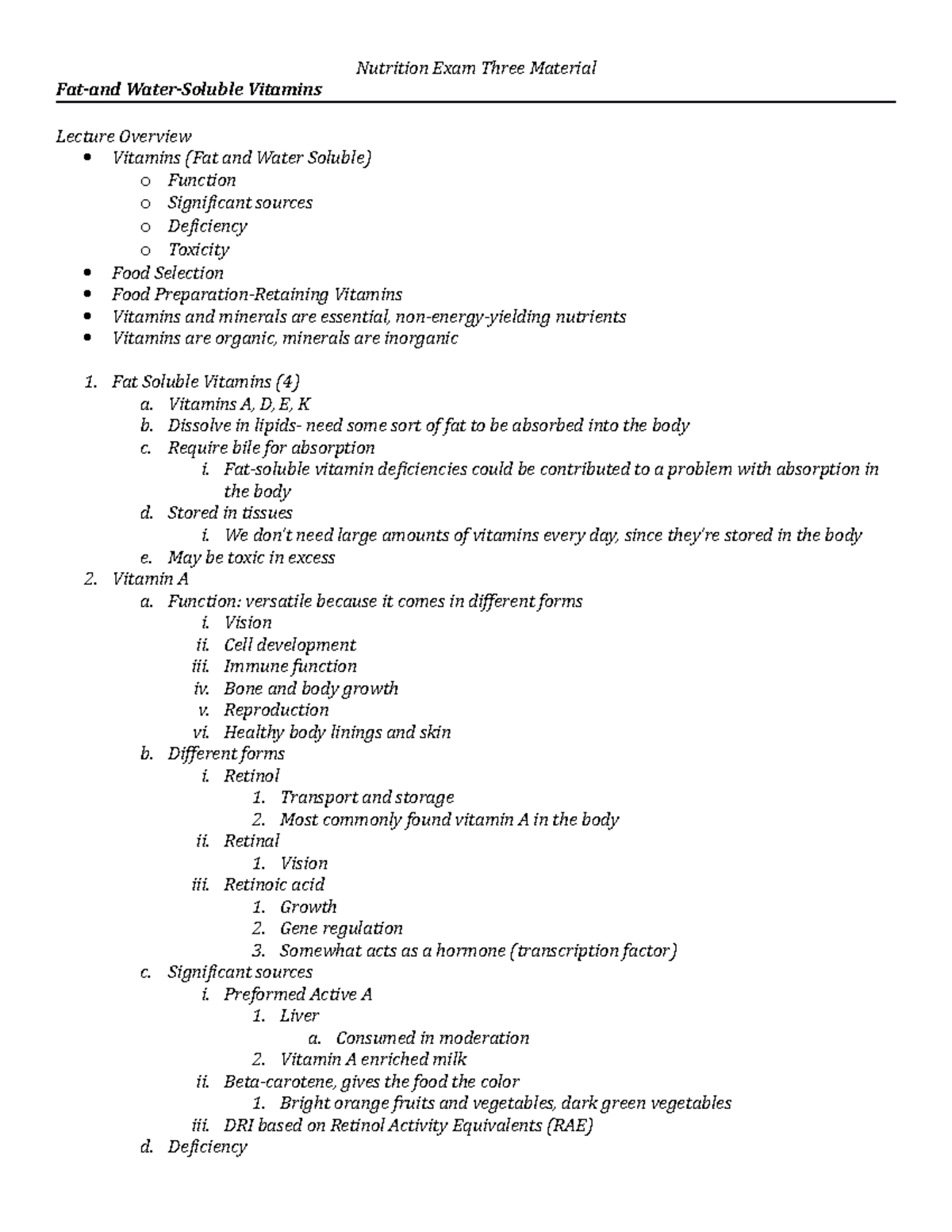 Nutrition Exam 3 notes from lecture - Nutrition Exam Three Material Fat ...