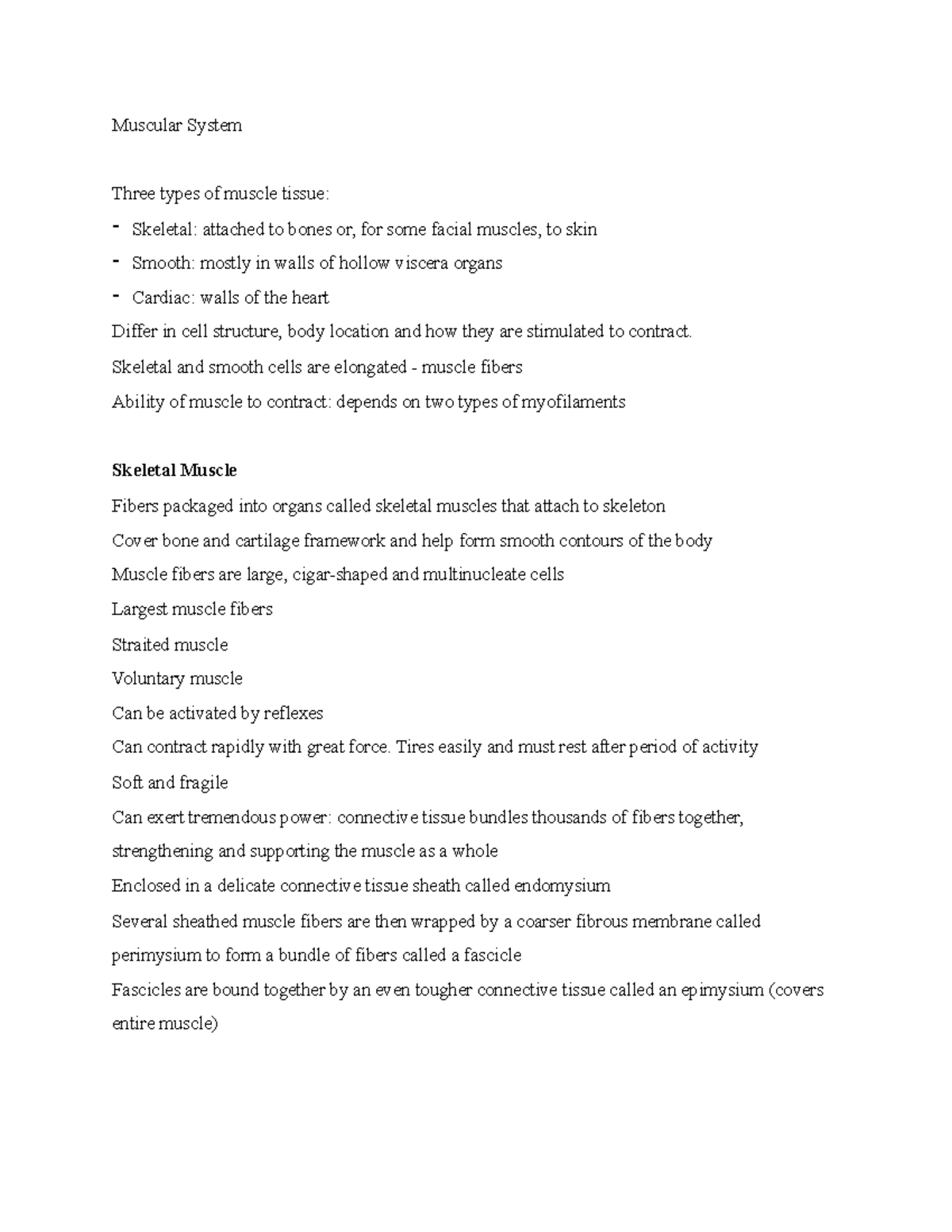 Muscular System - Study Notes - Muscular System Three types of muscle ...