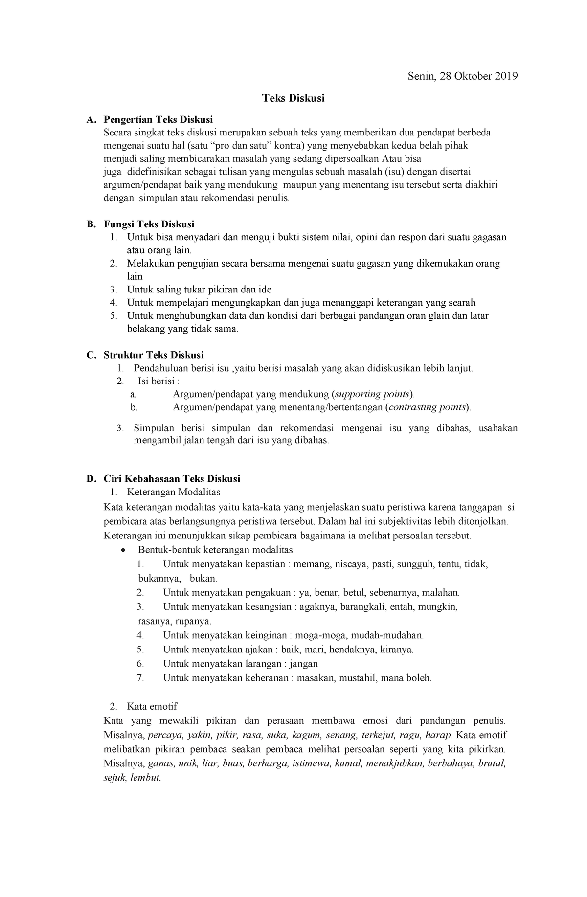 Teks Diskusi - Discuss - Senin, 28 Oktober 2019 Teks Diskusi A ...