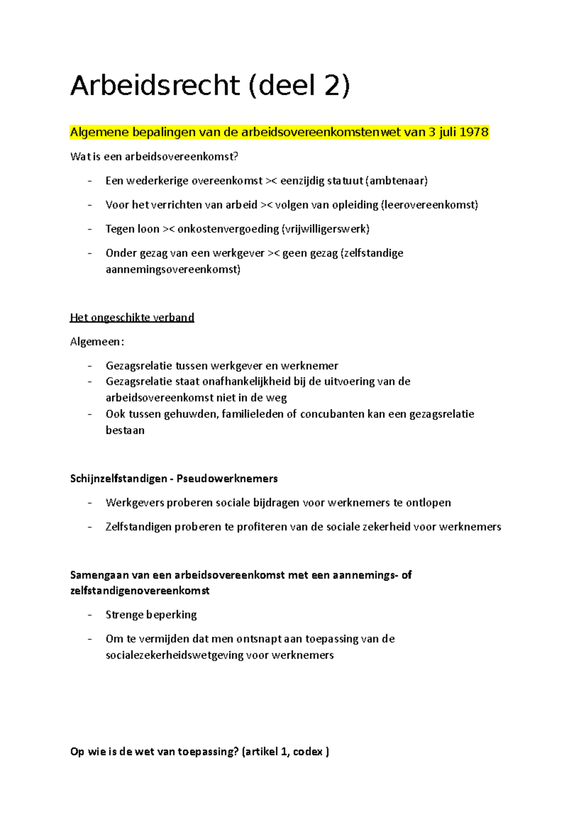 Arbeidsrecht Ppt - Samenvatting - Arbeidsrecht (deel 2) Algemene ...