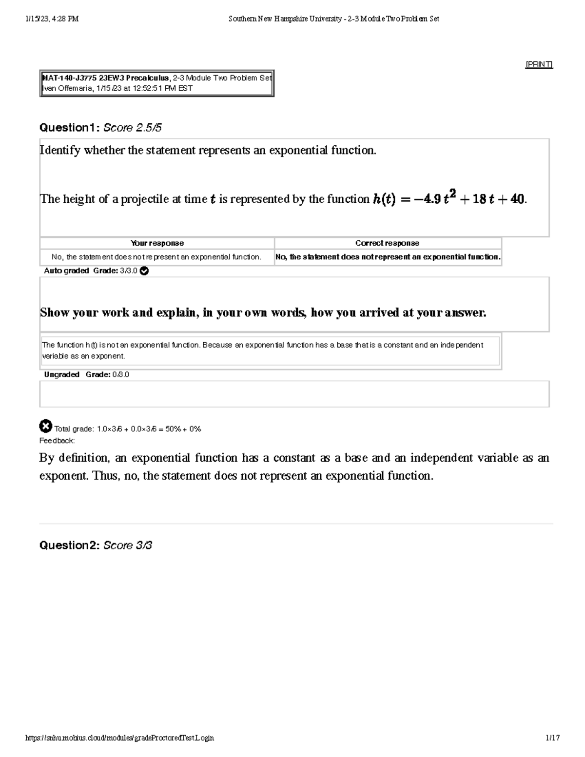 MAT 140 2-3 Problem Set - [PRINT] MAT-140-J3775 23EW3 Precalculus, 2-3 ...