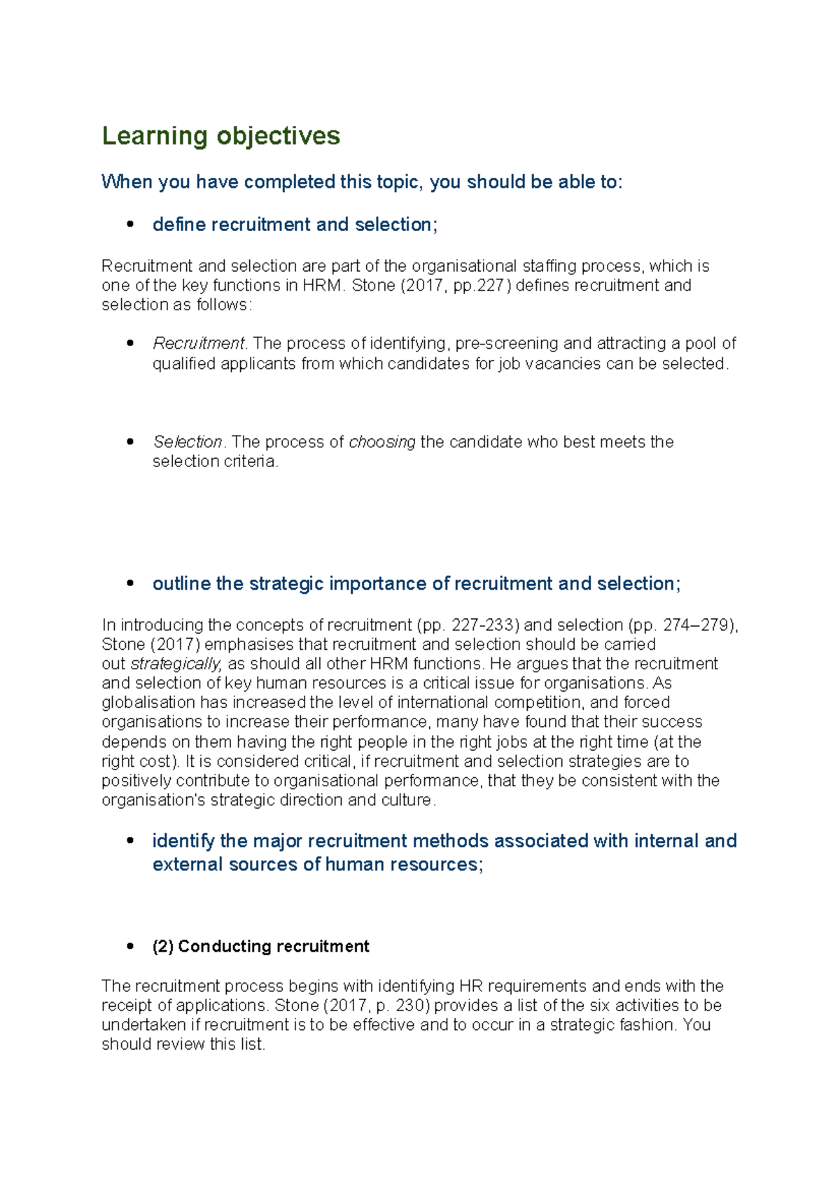 Week6fhrm - lecture notes - Learning objectives When you have completed ...
