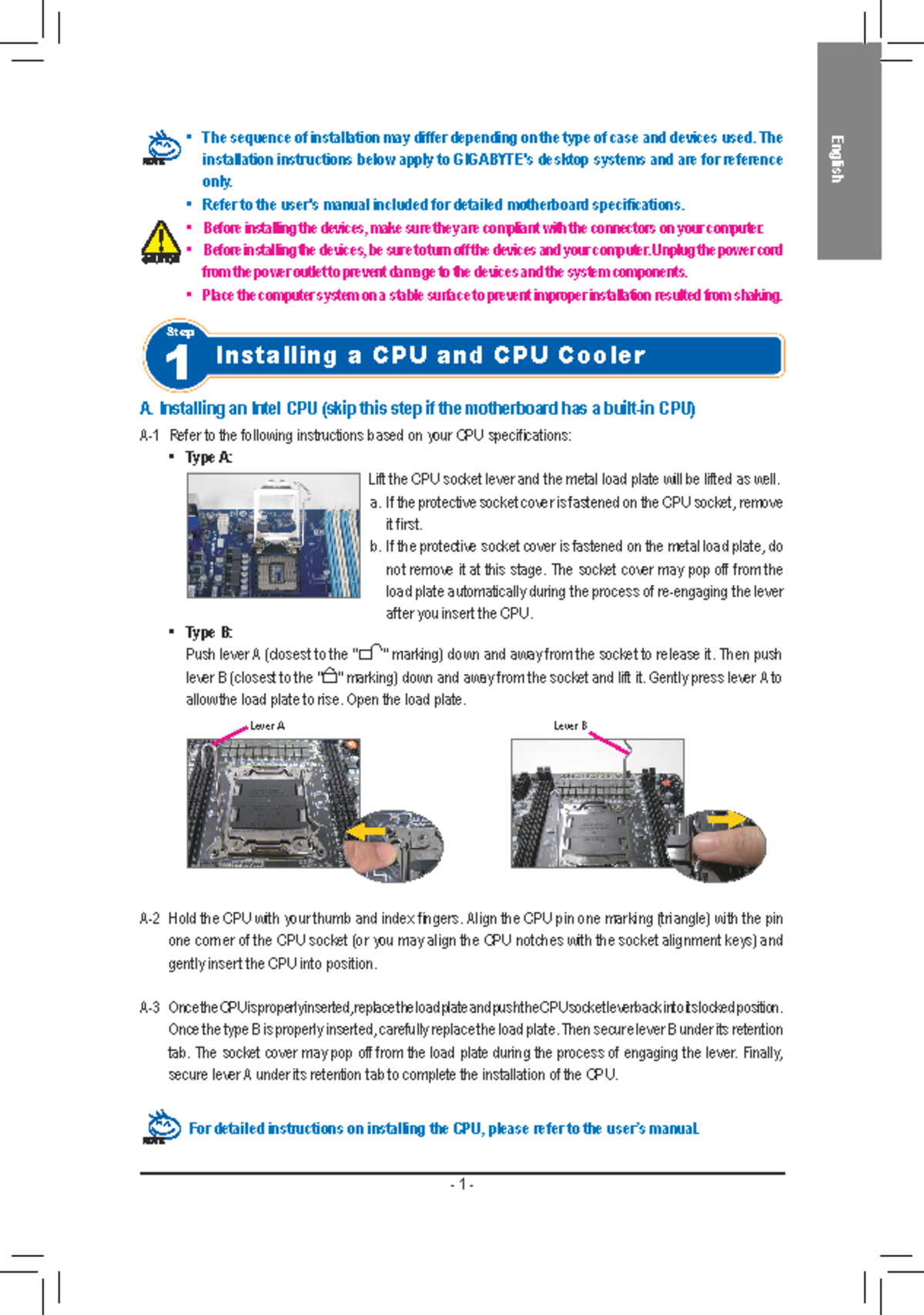 Mb installation guide-eu - English Step 1 Installing a CPU and CPU ...