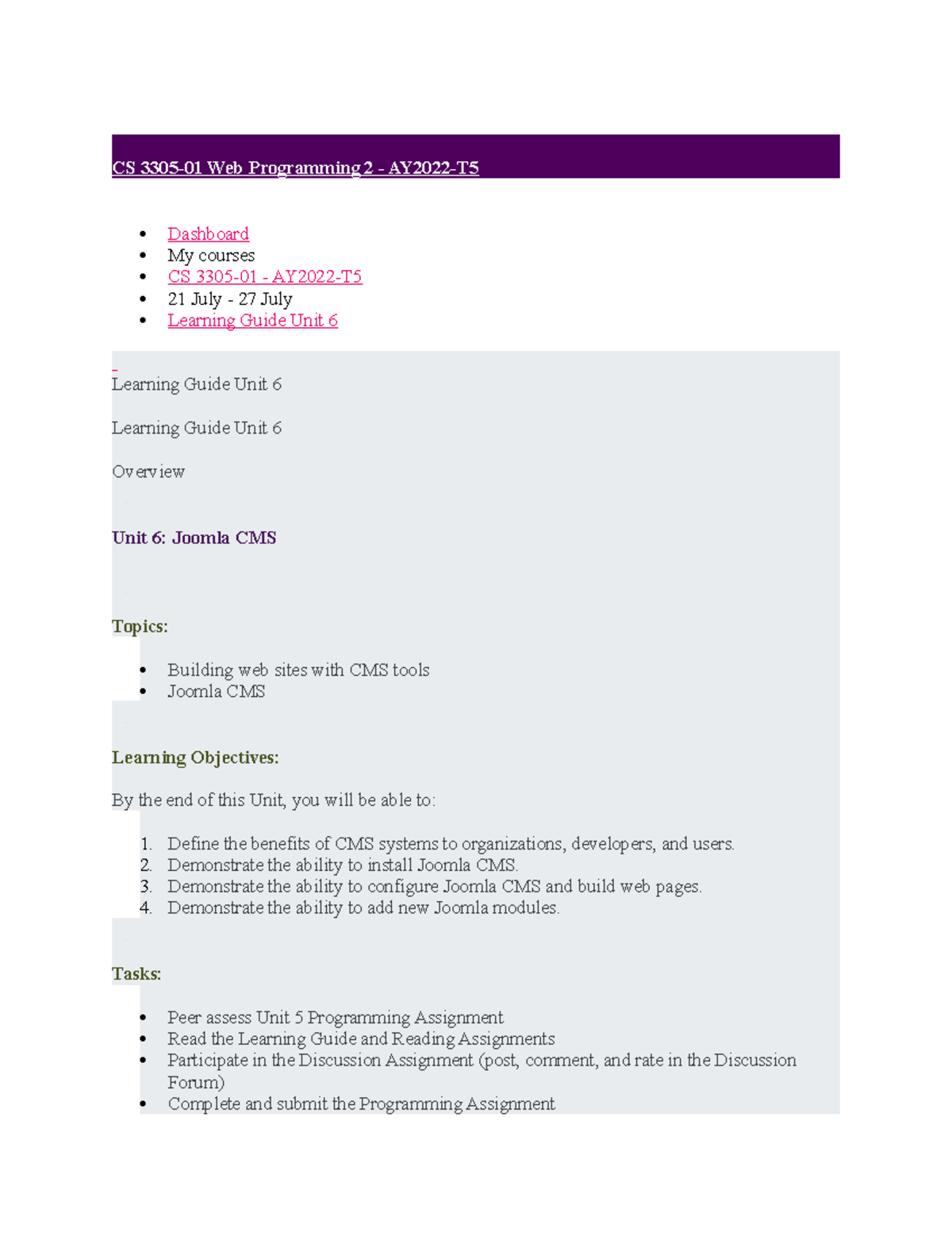 Learning Guide Unit 6-CS 3305 - CS 3305-01 Web Programming 2 - AY2022-T ...