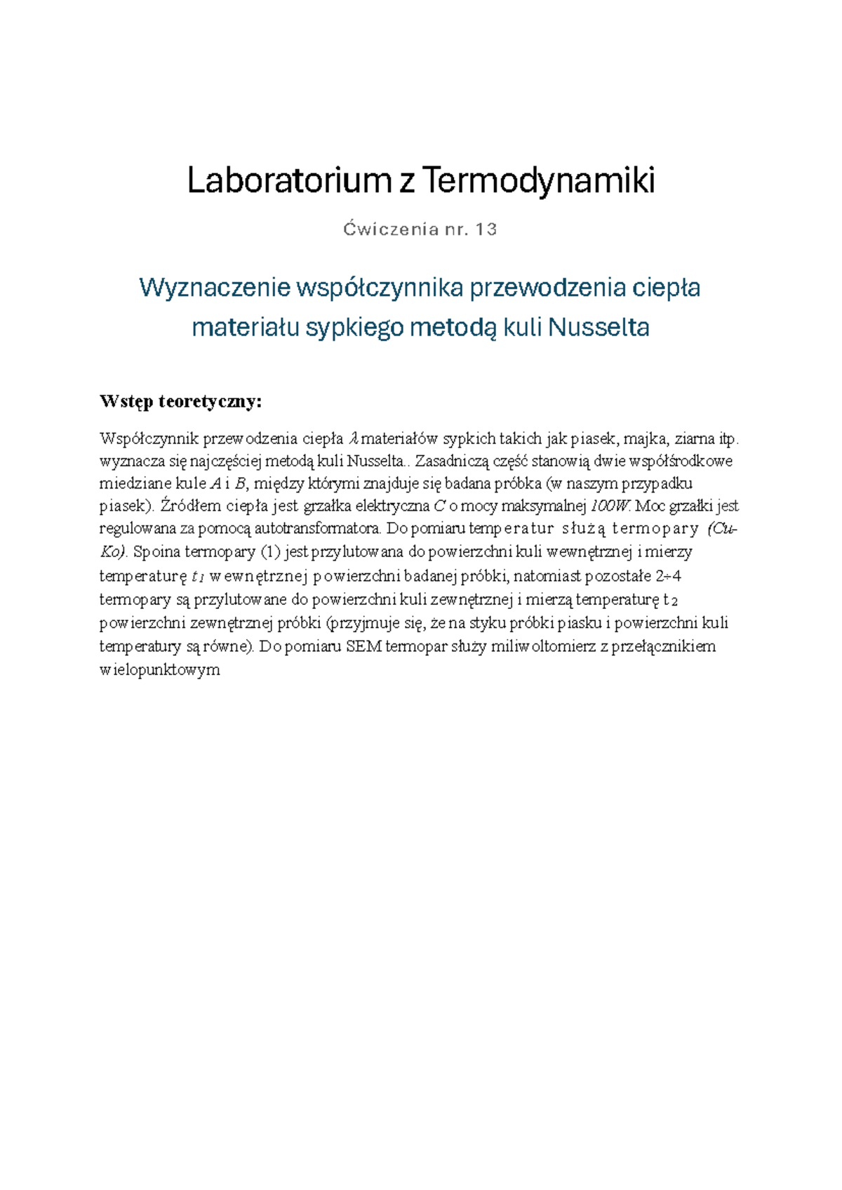 Lab Termodynamika 13 - Laboratorium z termodynamiki, ćw 13