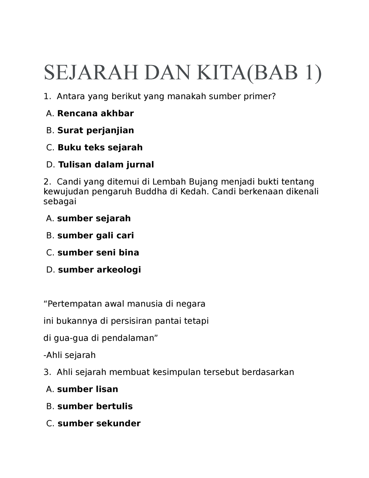 Bab 1 Yang Baru - SEJARAH DAN KITA(BAB 1) Antara Yang Berikut Yang ...