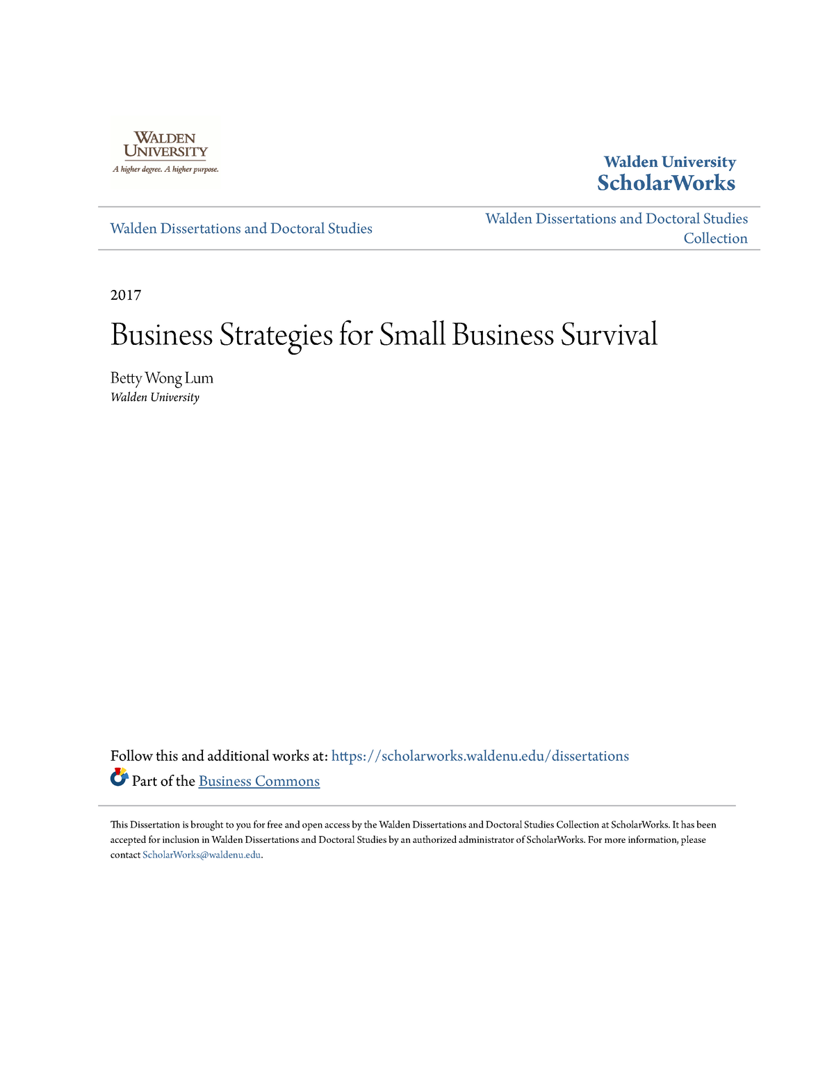 Business Strategies For Small Business Survival - Walden University ...