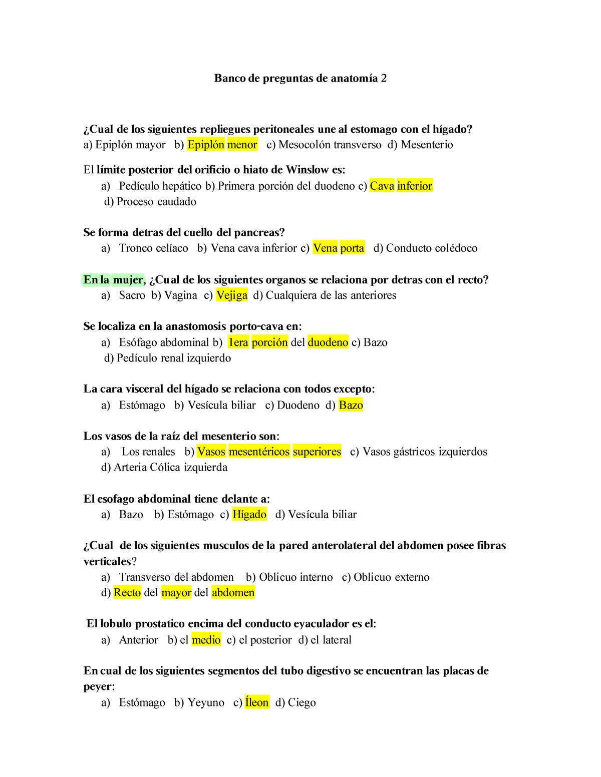 Repaso Anatomía II - Banco De Preguntas Examen Final - Banco De ...