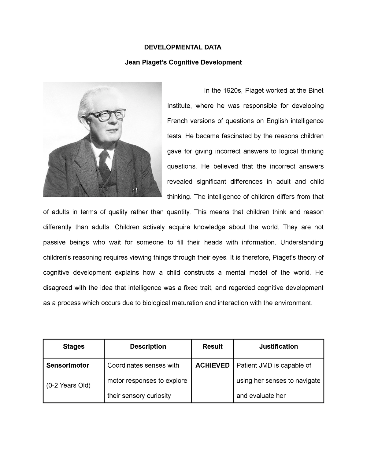 developmental data in case study