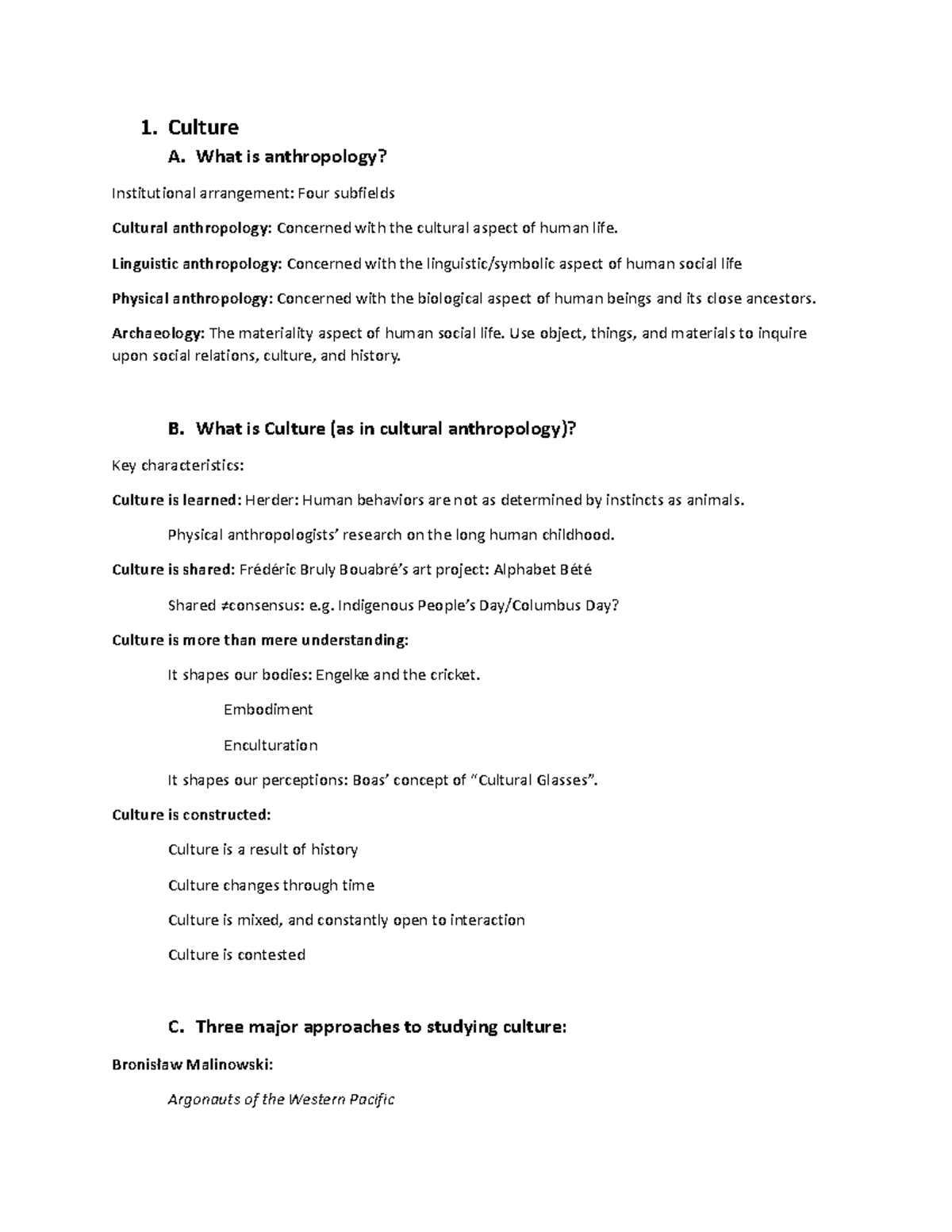 Review Sheet - 1. Culture A. What is anthropology? Institutional ...