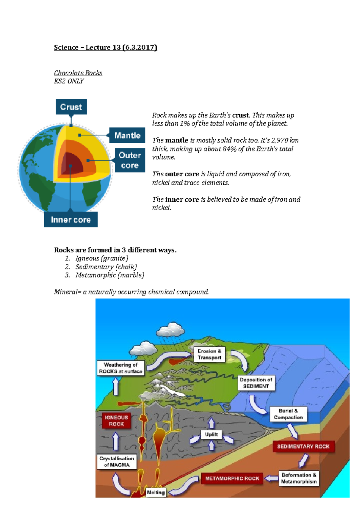 Lecture 13 - Chocolate Rocks - Science Lecture 13 (6.3) Chocolate Rocks ...