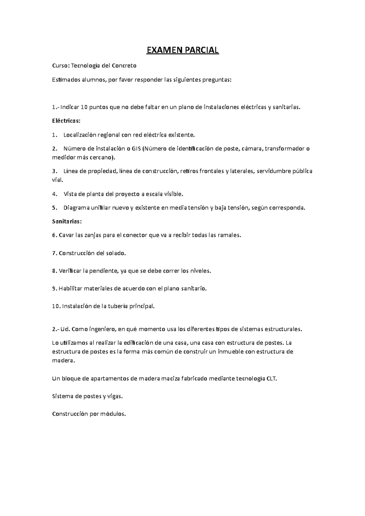 Examen Parcial - EXAMEN PARCIAL Curso: Tecnología Del Concreto ...