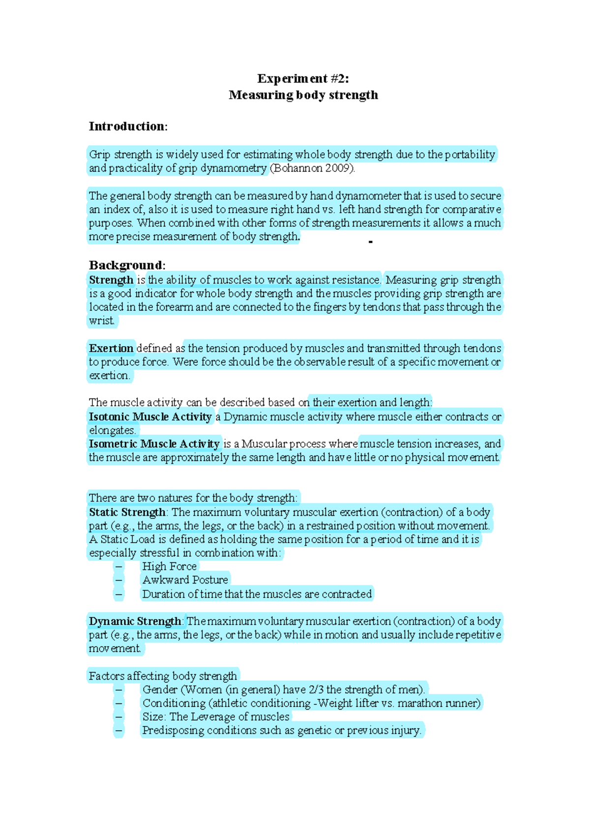 Exp 2 - ex2 - Experiment #2: Measuring body strength Introduction ...