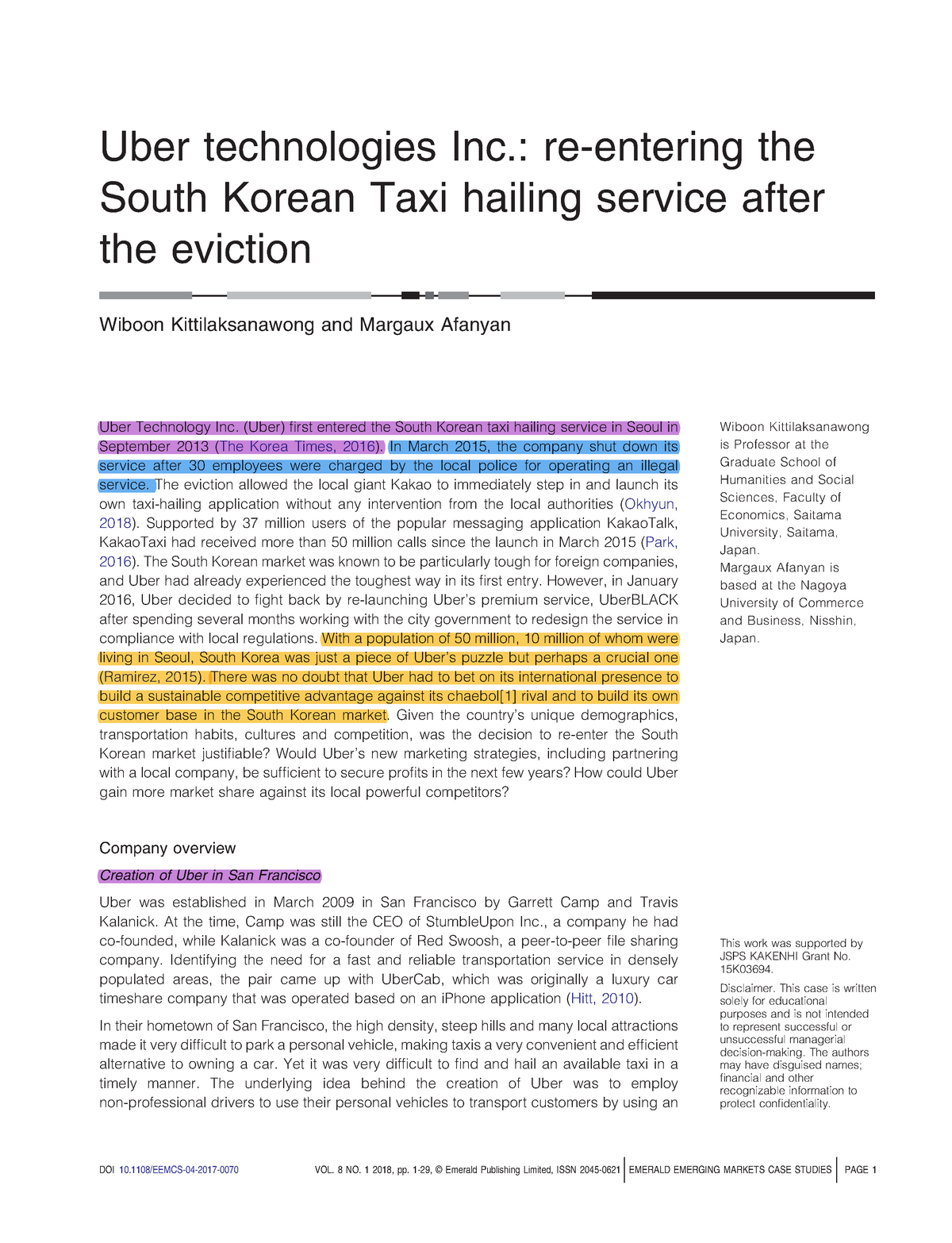 Case study- Uber technologies Inc.- re-entering the South Korean 