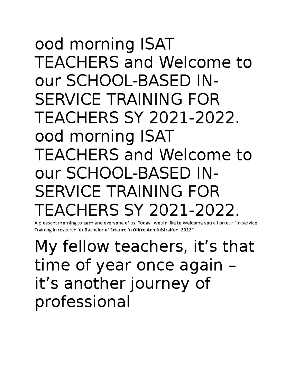 Script MC - mODULE FOR OFFICE ADMINISTRATIOn - ood morning ISAT ...