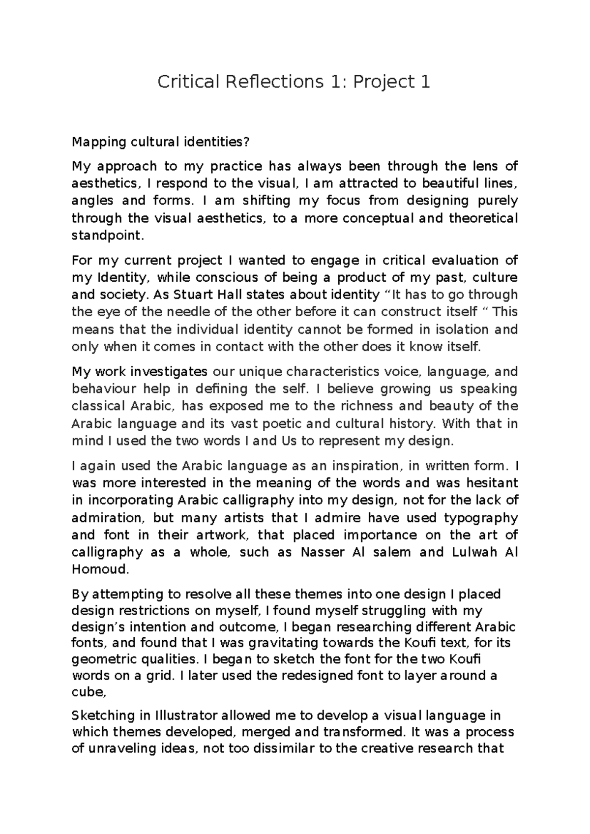 Critical-reflection 1 - Critical Reflections 1: Project 1 Mapping ...