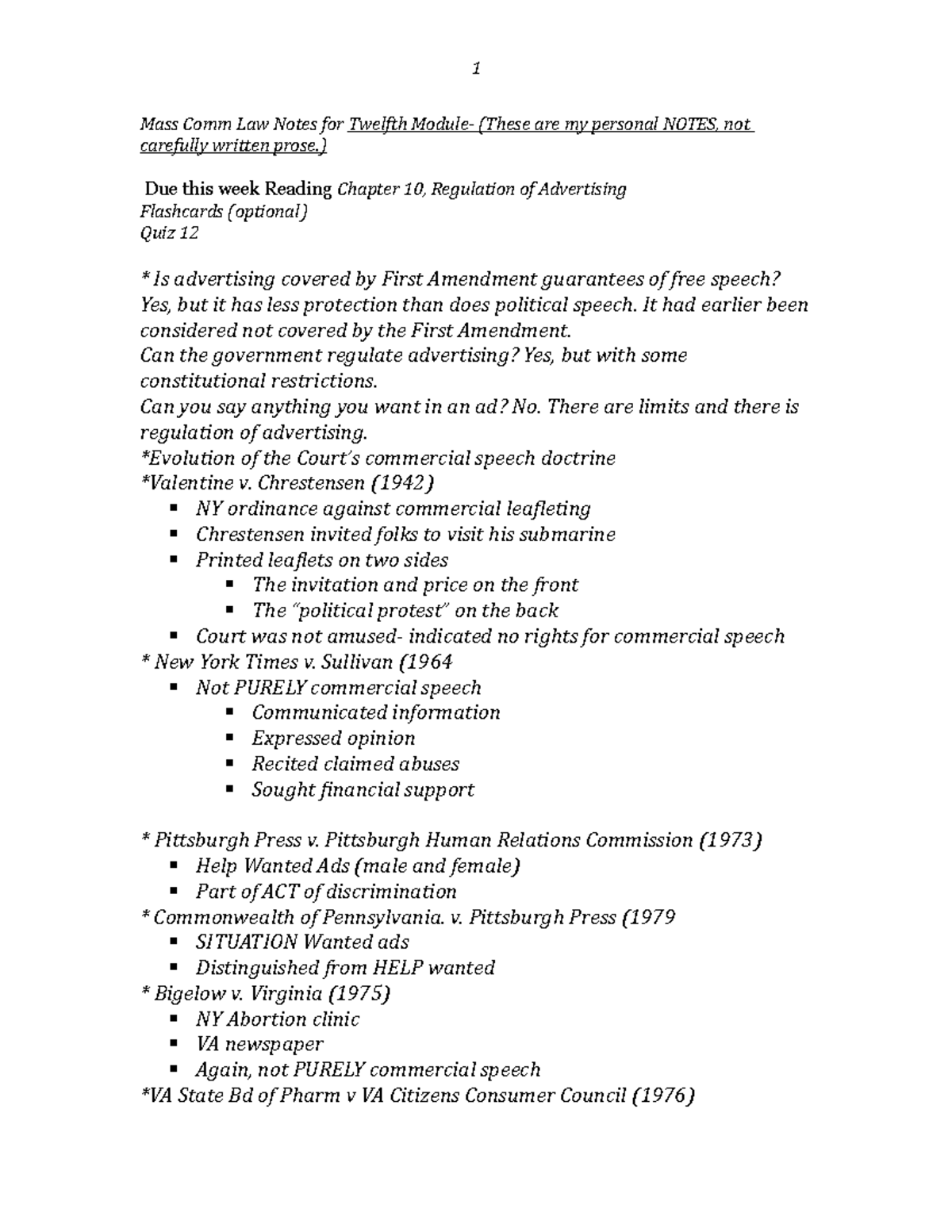 Law Notes Module 12 Cmi 496 Media Law Ethics Nm State