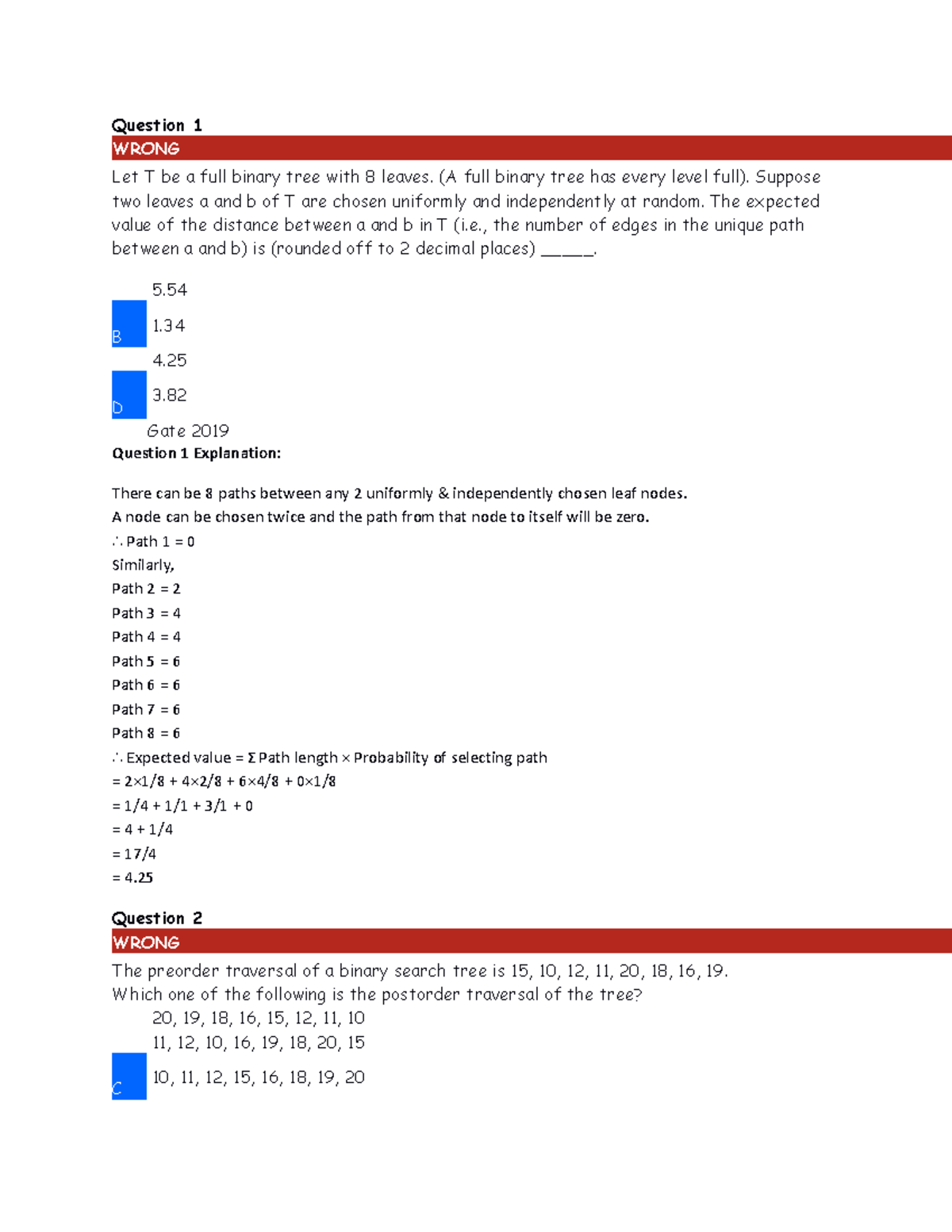 Data structure question - Question 1 WRONG Let T be a full binary tree ...