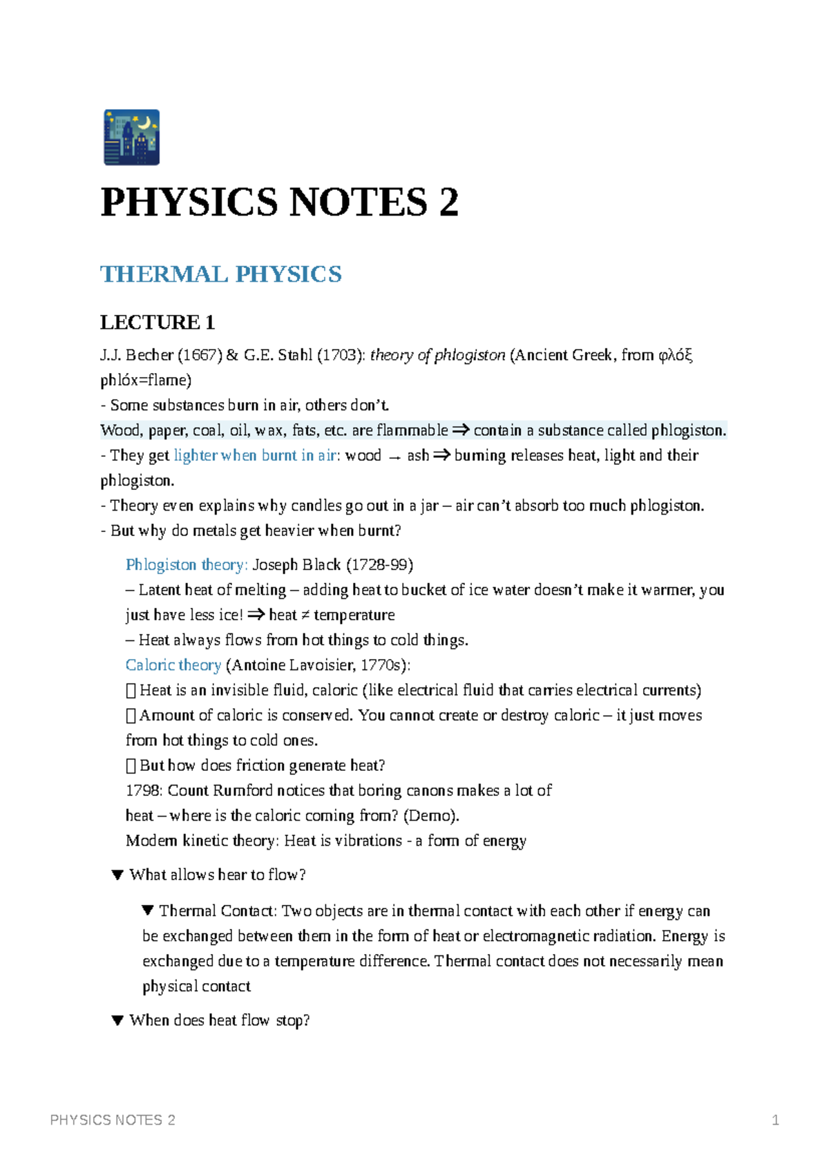 Physics Notes 2 - ù PHYSICS NOTES 2 THERMAL PHYSICS LECTURE 1 J. Becher ...