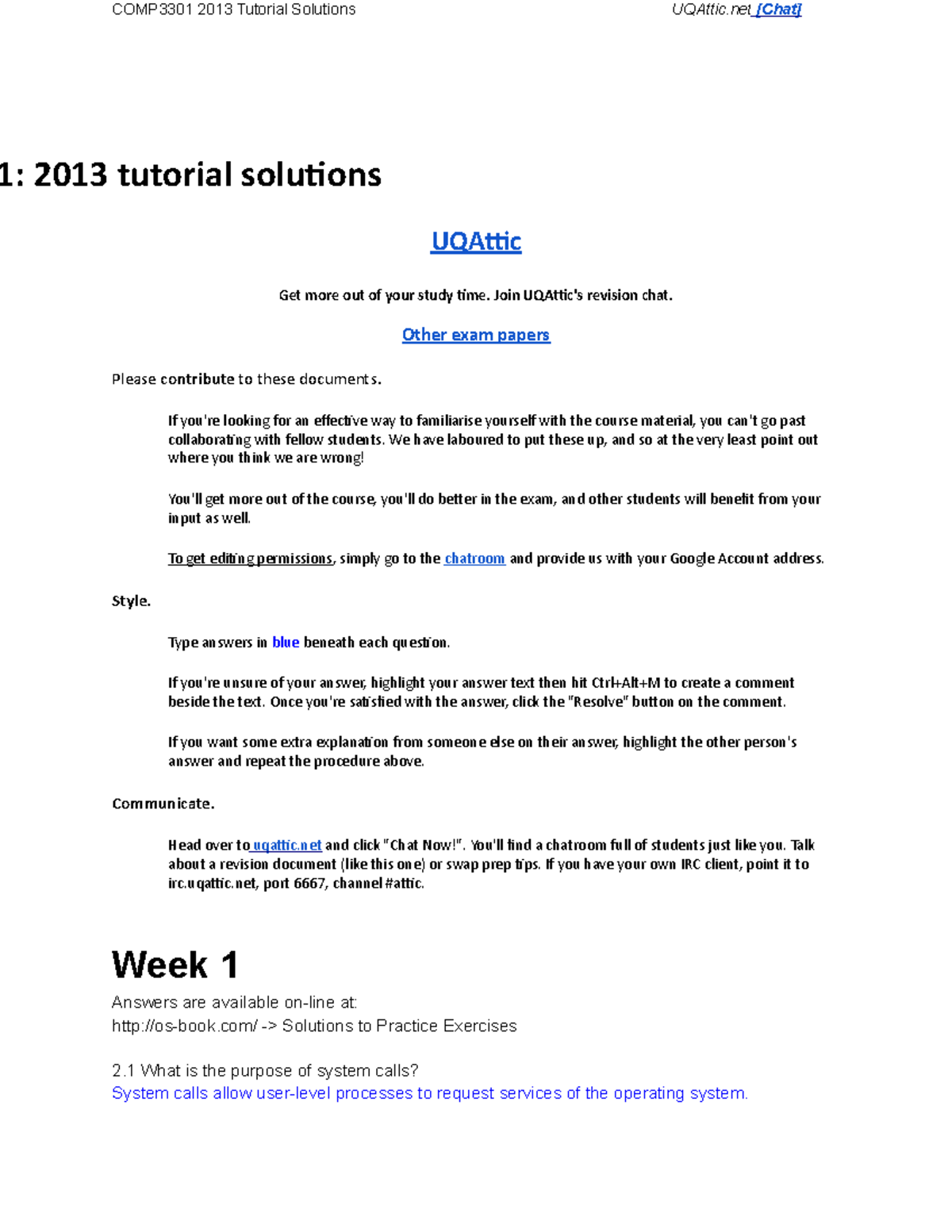 COMP3301 2013 Tutorial - solutions UQAttic Get more out of your study ...