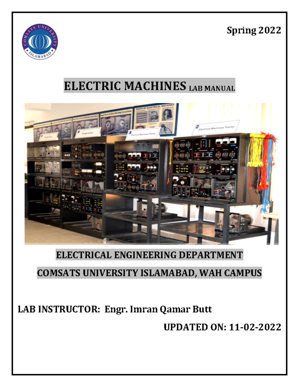 Manual Machine Lab book Spring 2022 ELECTRIC MACHINES LAB MANUAL