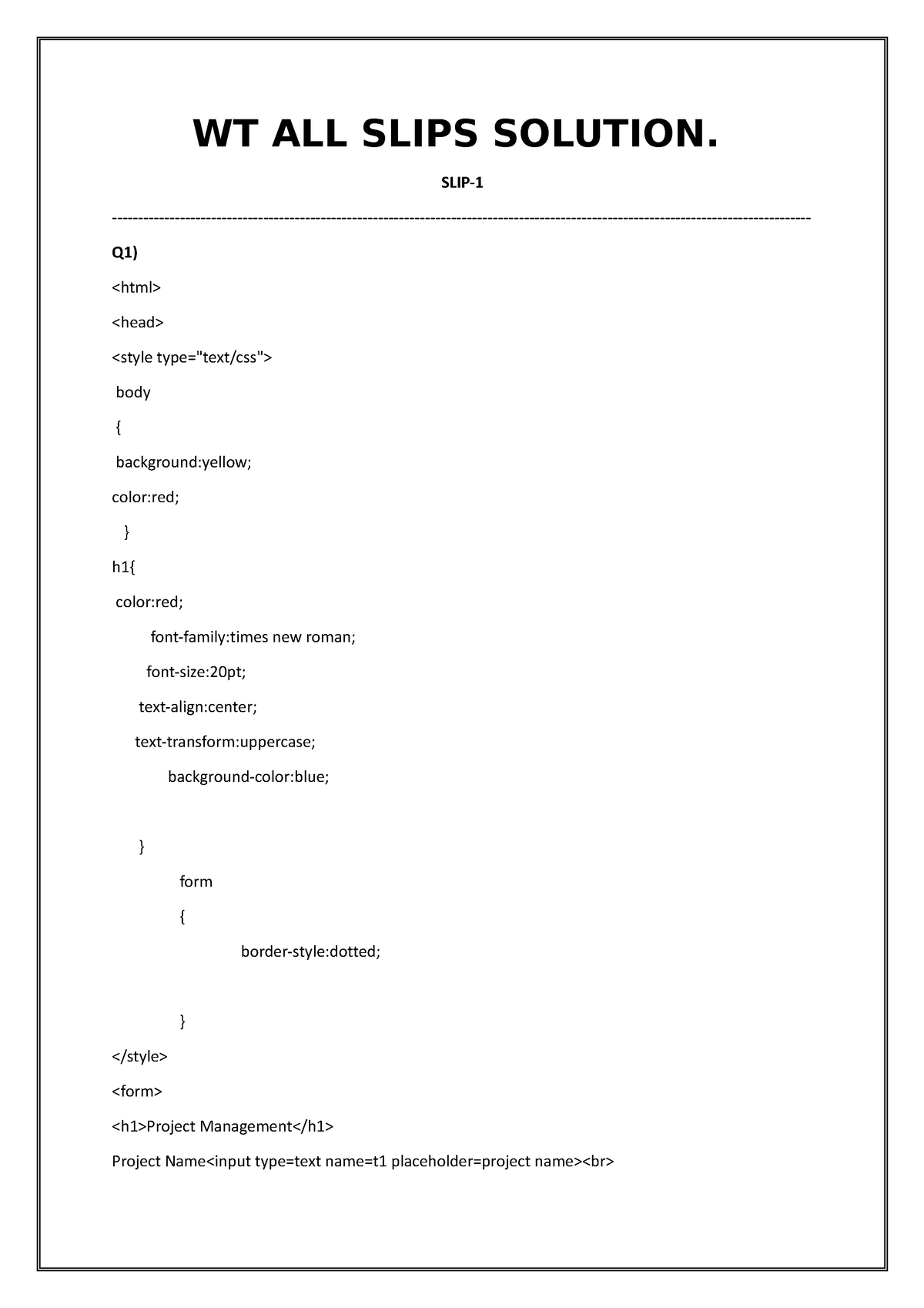 WT Solution - WT Practical Slip Answer - WT ALL SLIPS SOLUTION. SLIP ...