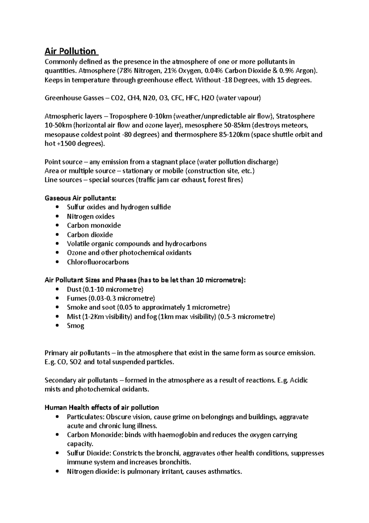 Lecture 1 Notes - Week 1 - Air Pollution Commonly defined as the ...