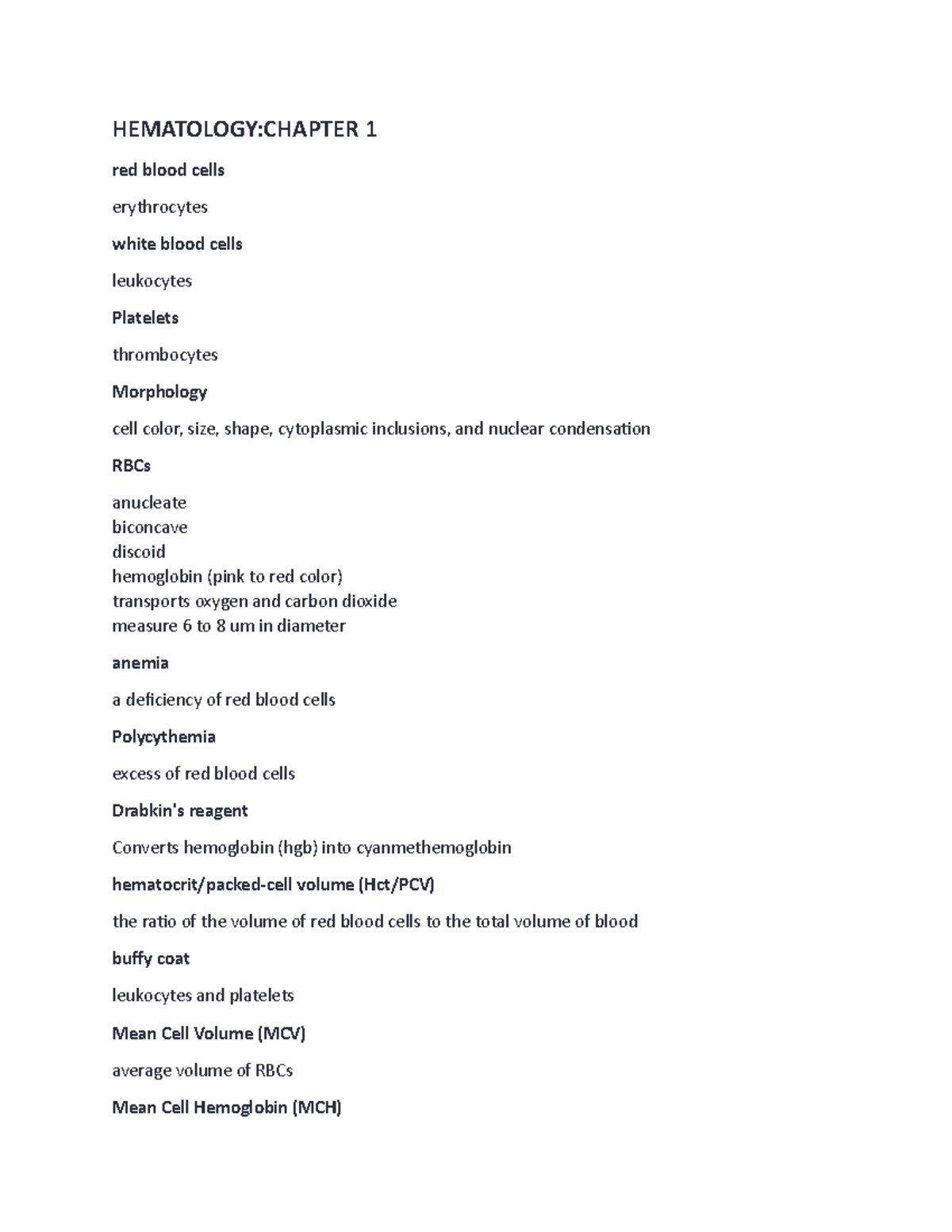 Introduction TO Hematology Chapter 1 - HEMATOLOGY:CHAPTER 1 Red Blood ...