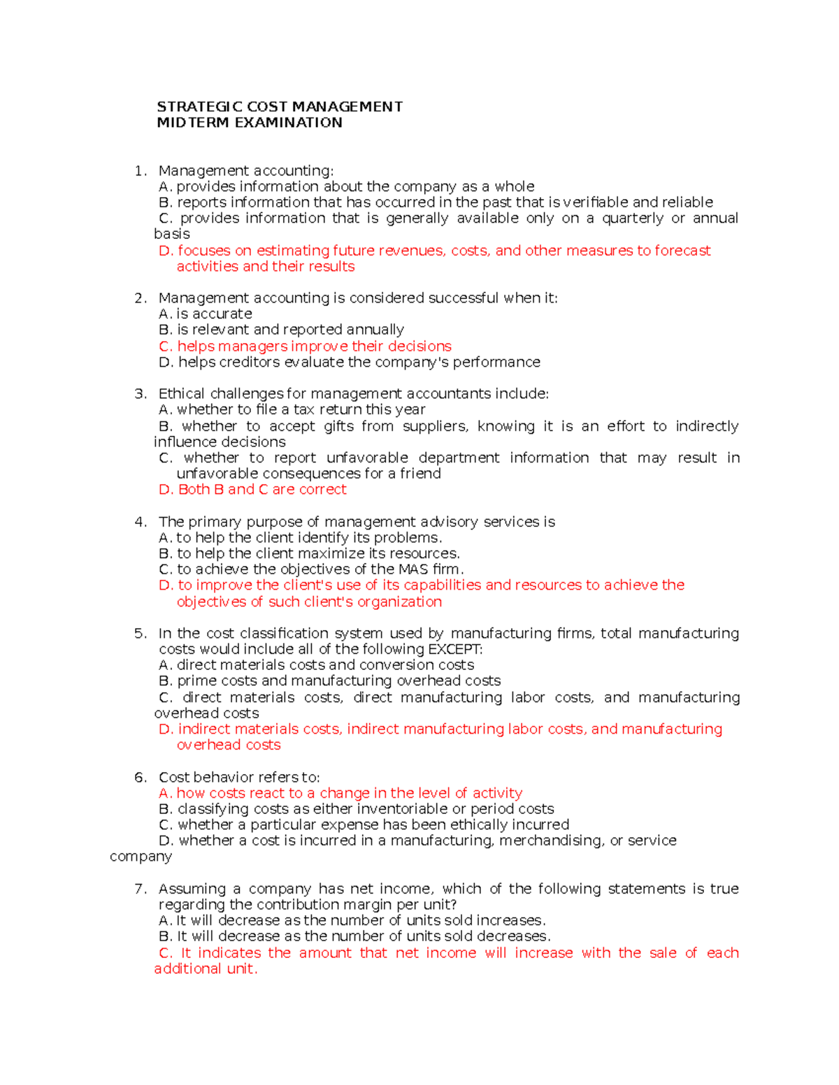 Strategic COST Management (PART1) - STRATEGIC COST MANAGEMENT MIDTERM ...