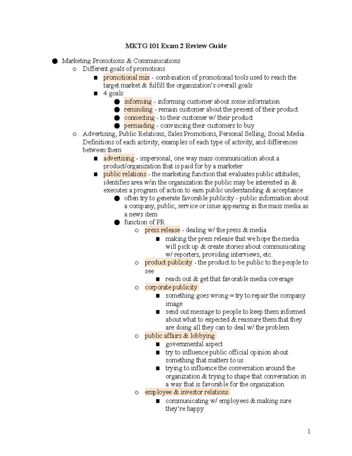 SG. E. 2 Markeitng Promotion & Communication - MKTG 101 Exam 2 Review ...