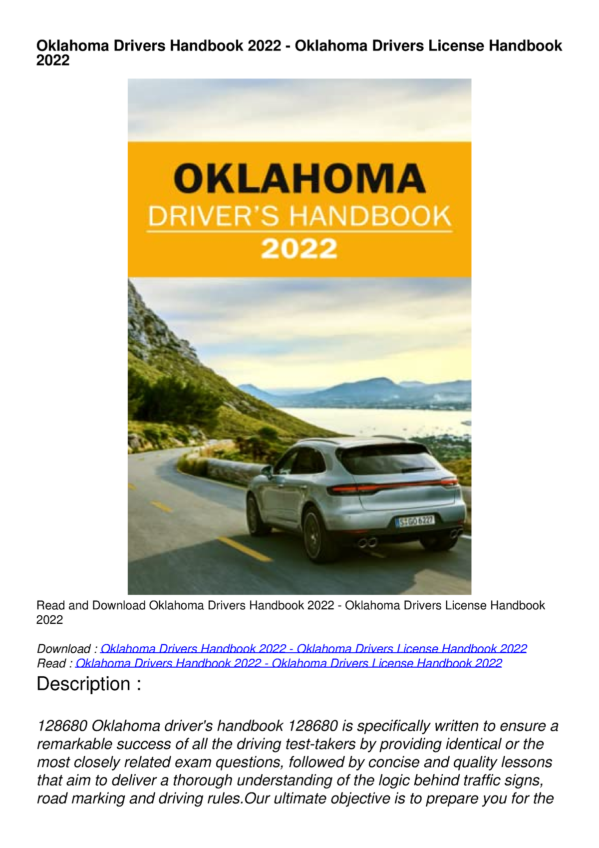 PDF/READ Oklahoma Drivers Handbook 2022 Oklahoma Drivers License