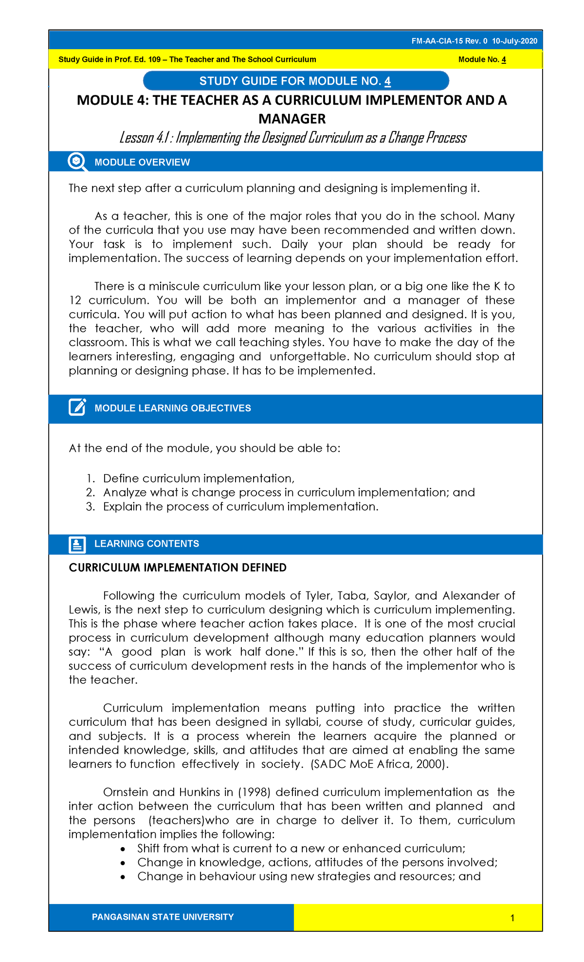 Lesson 4.1 - Implementing The Designed Curriculum As A Change Process ...