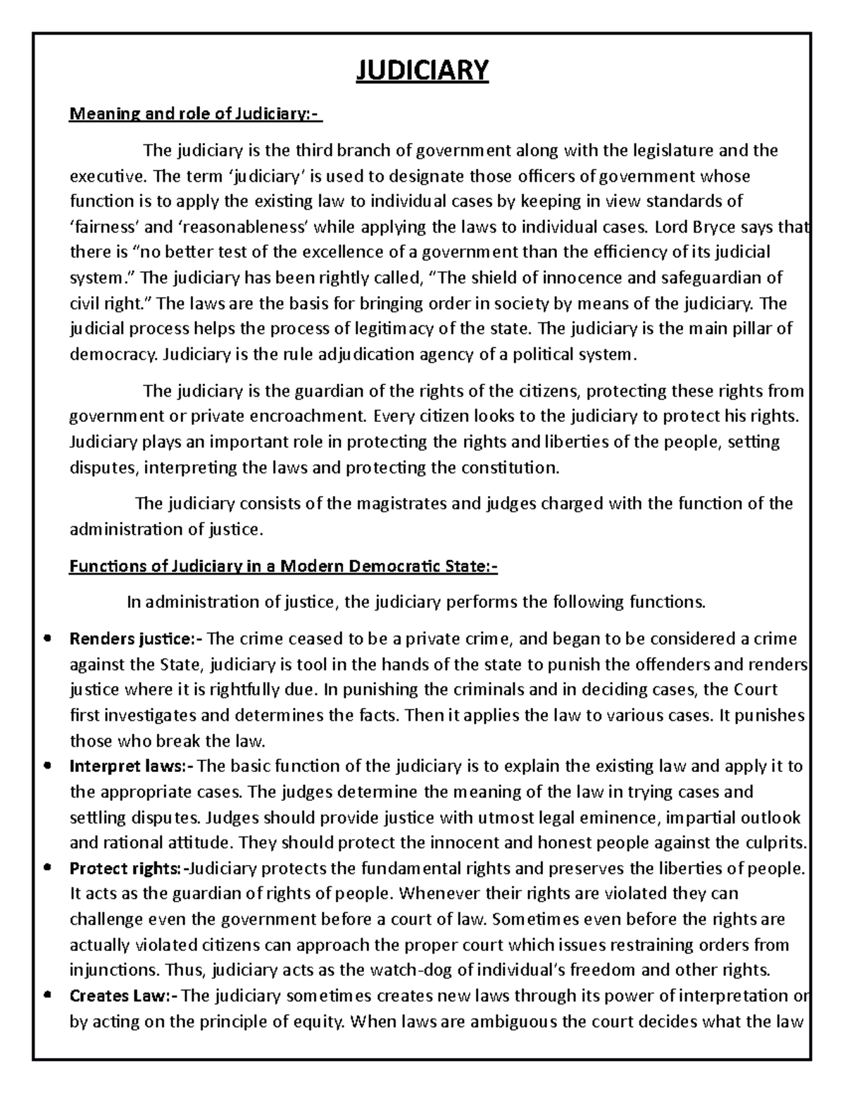 Judiciary - political science - JUDICIARY Meaning and role of Judiciary ...