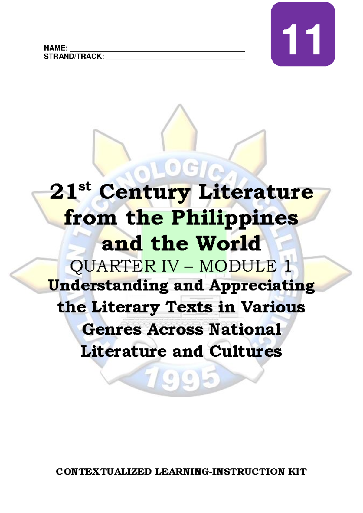 21st Century Literature Q4-M1 - CONTEXTUALIZED LEARNING-INSTRUCTION KIT ...