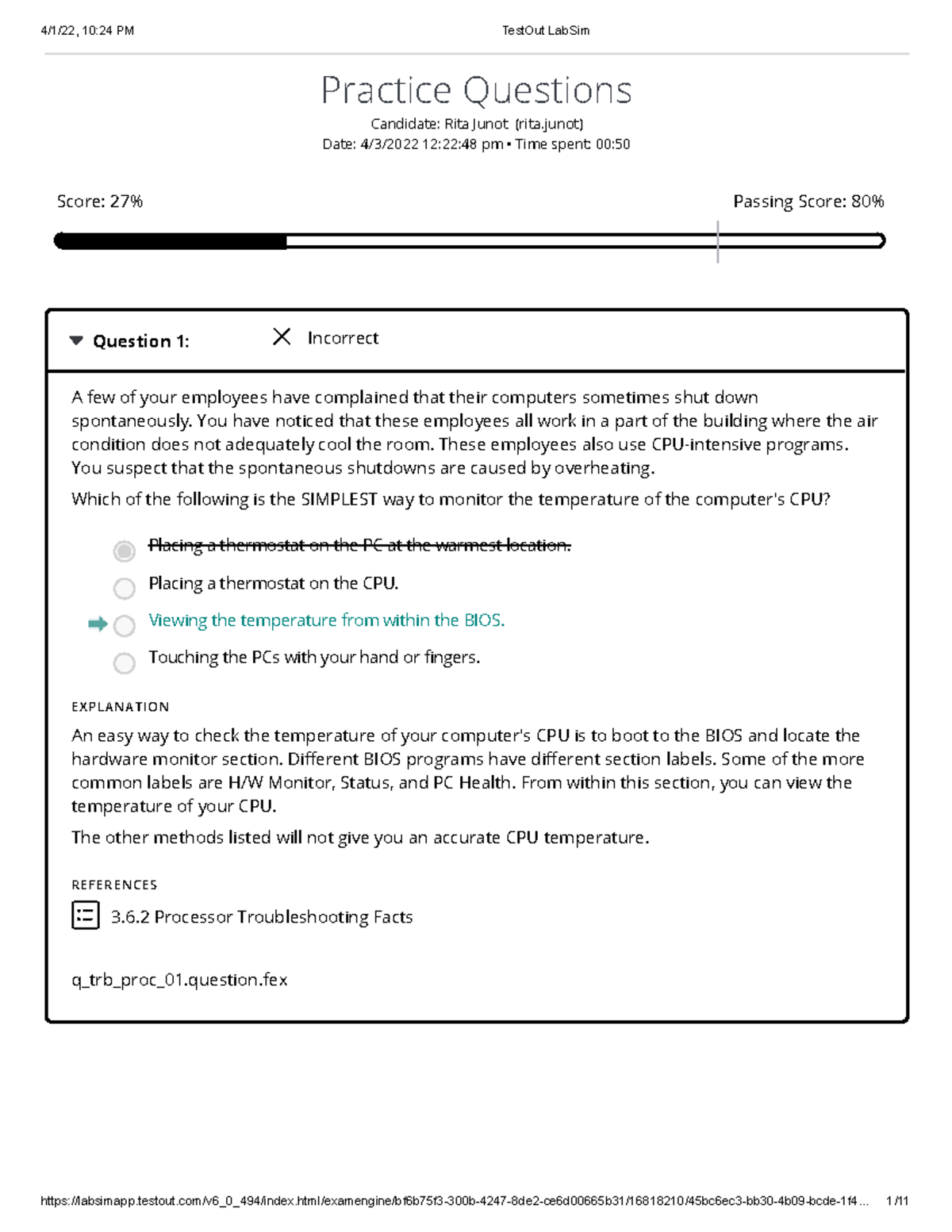 Test Out 3.6.5 Pdf - Practice Questions Candidate: Rita Junot (rita 