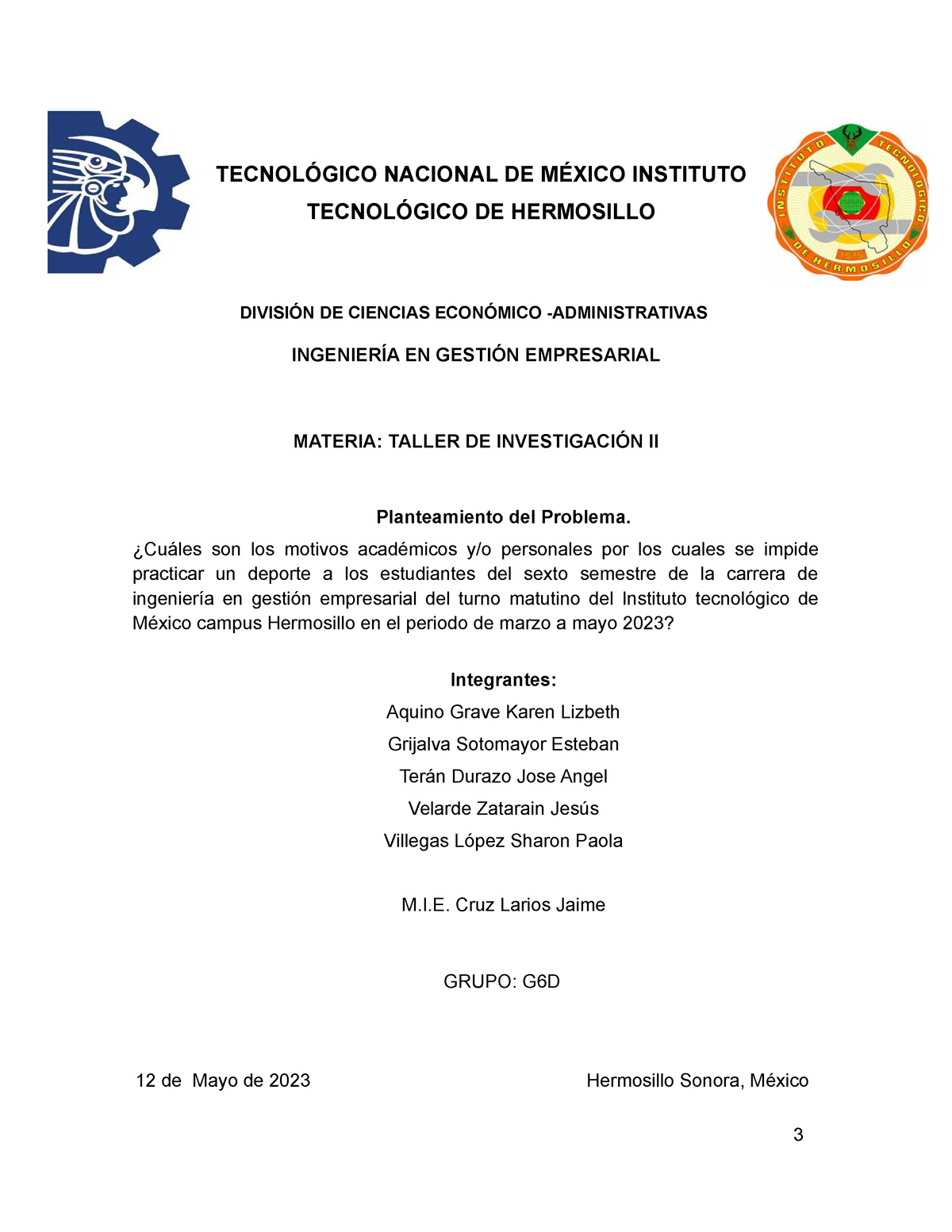 Proyecto De Investigación - TECNOLÓGICO NACIONAL DE MÉXICO INSTITUTO ...