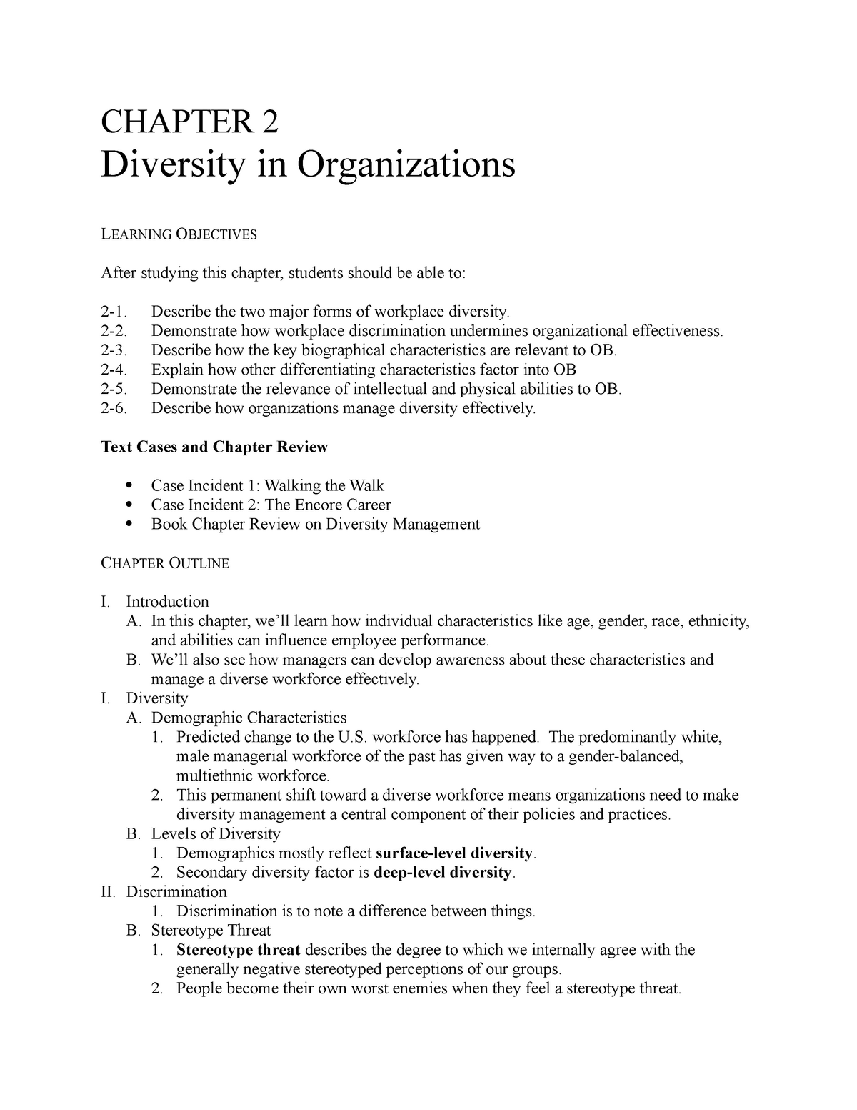 Chapter 2 - CHAPTER 2 Diversity In Organizations LEARNING OBJECTIVES ...