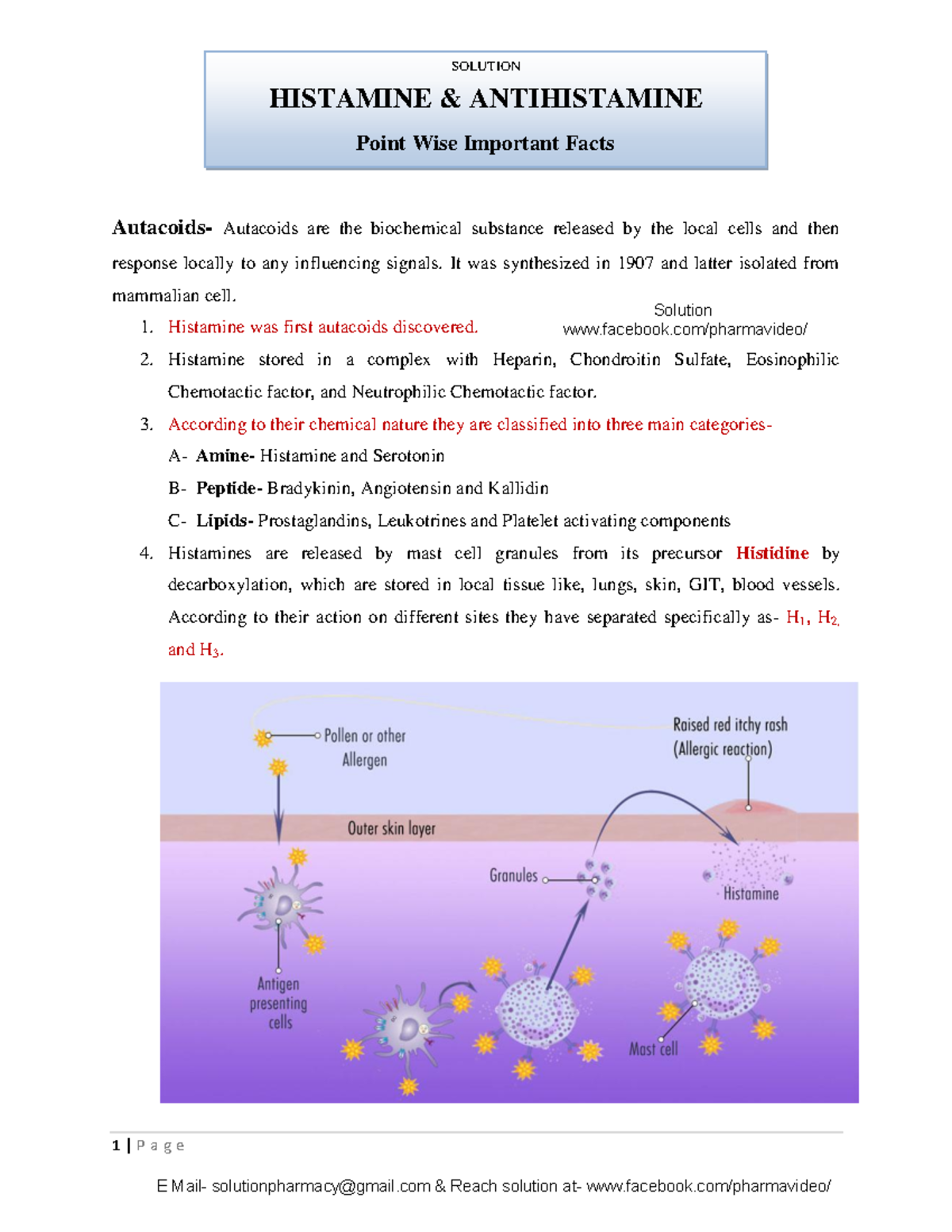 Histamines - 1 | P a g e Autacoids- Autacoids are the biochemical ...