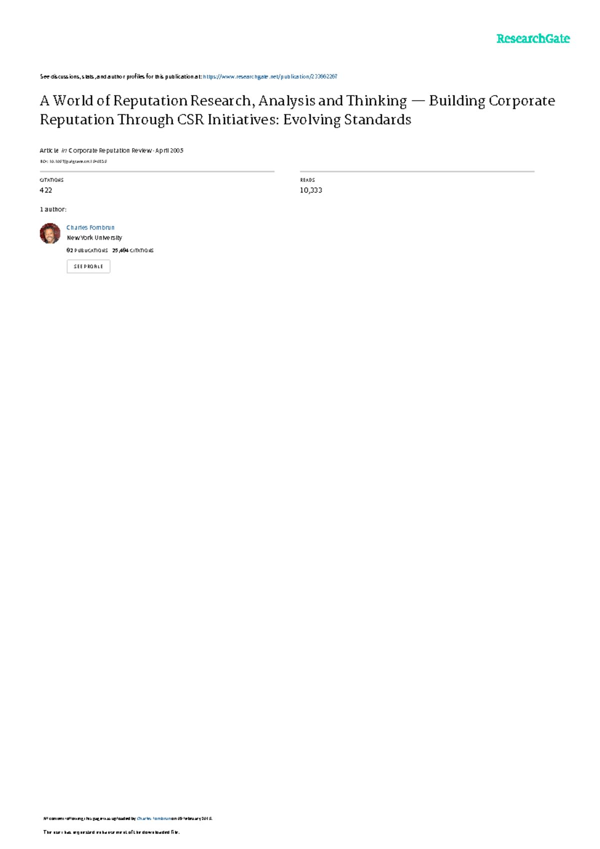 A World of Reputation Research Analysis and Thinki 1057/palgrave