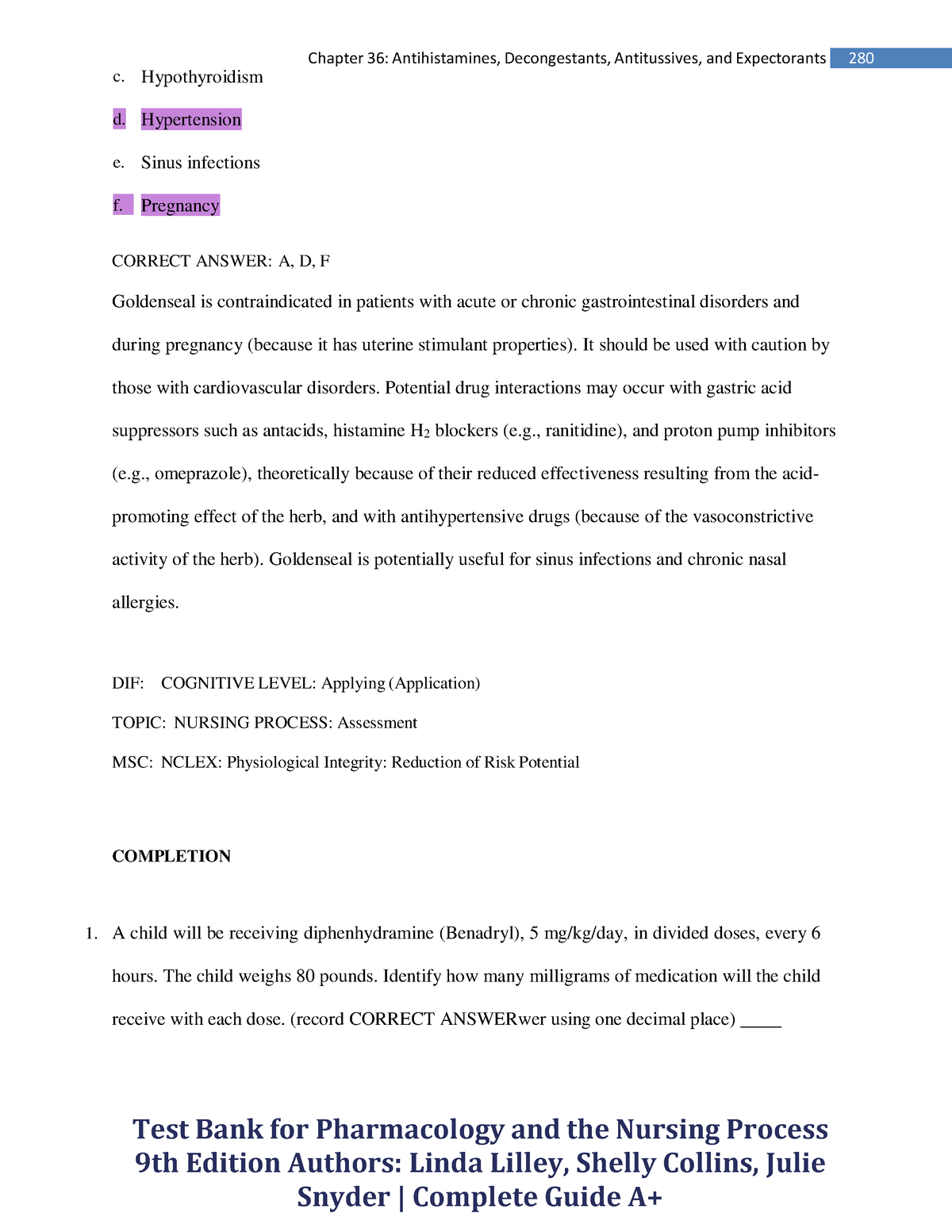 Pharmacology AND THE Nursing Process-81 - Chapter 36: Antihistamines ...