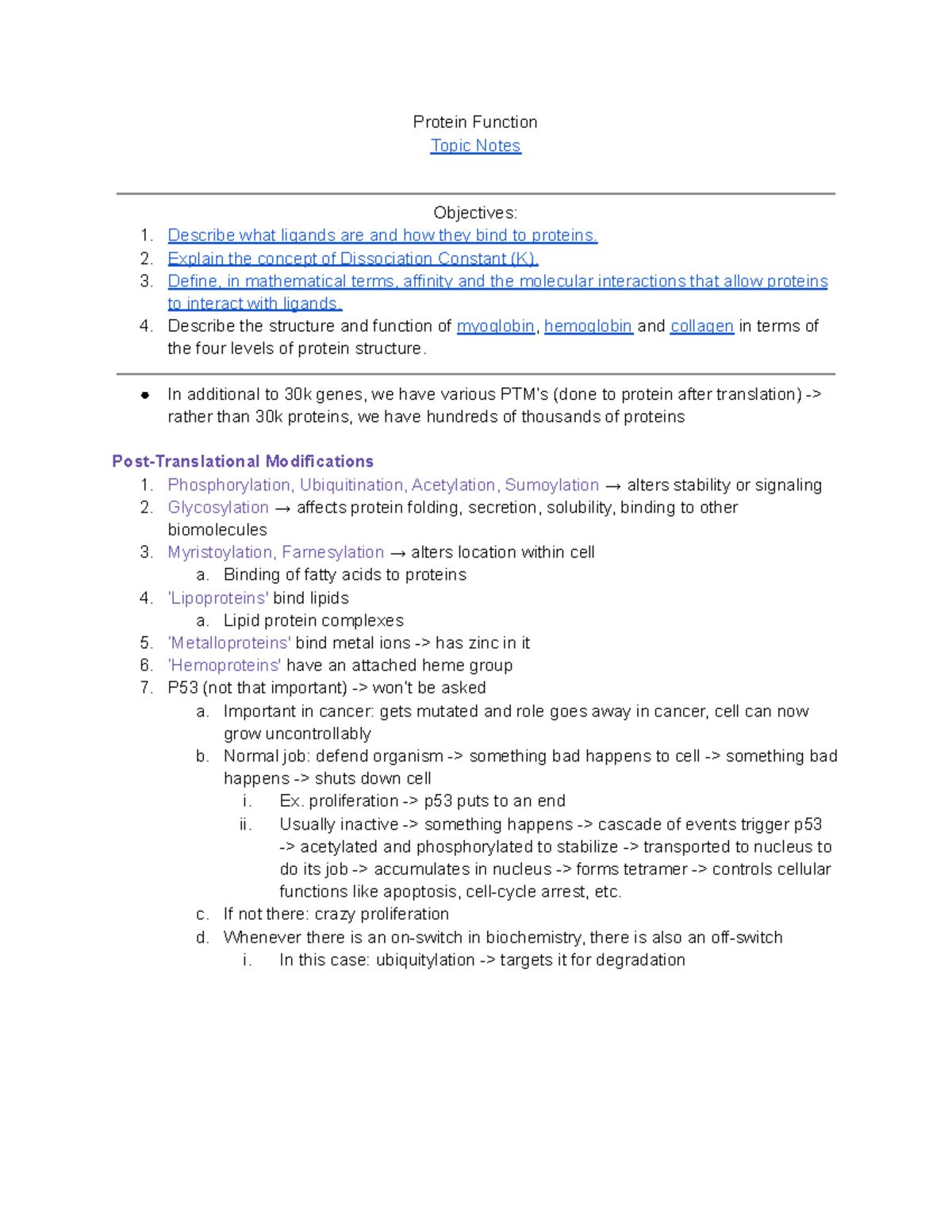 04 Protein Function - chapter 4 - Protein Function Topic Notes ...