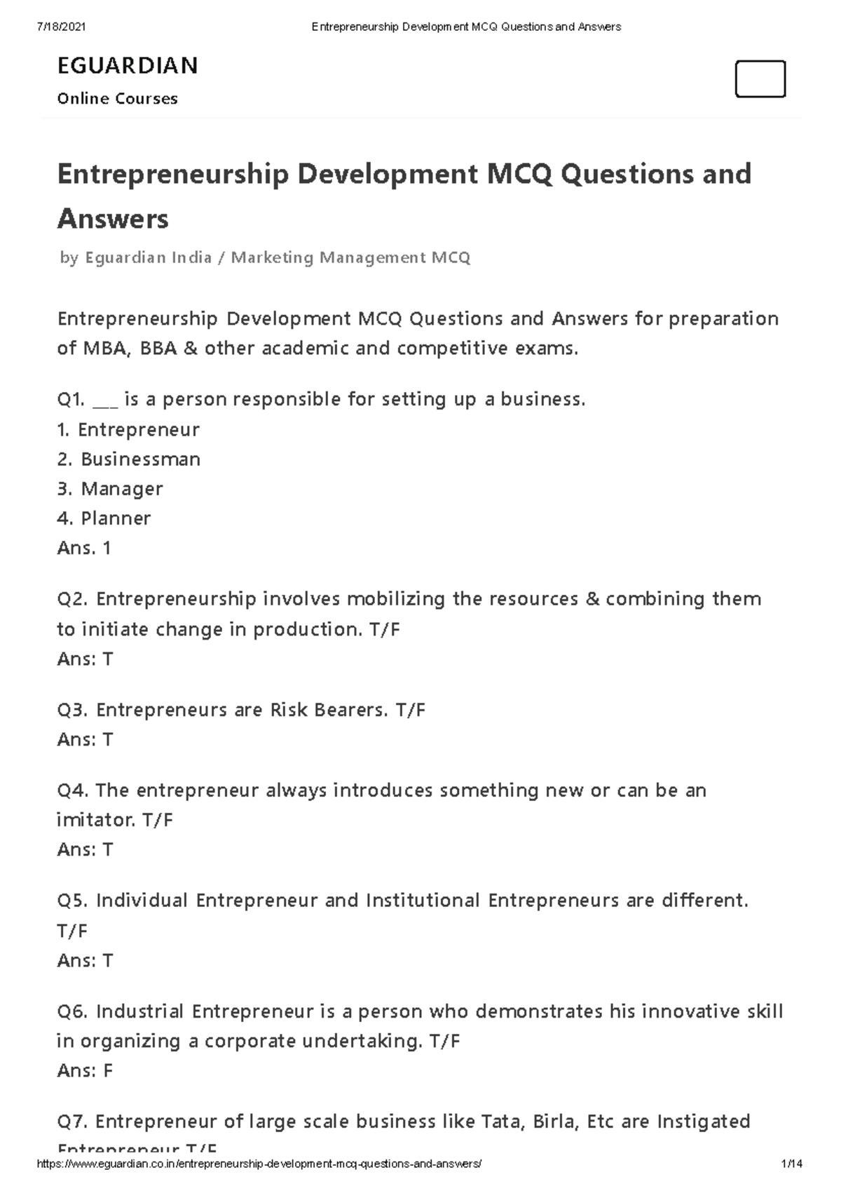 business plan mcq questions