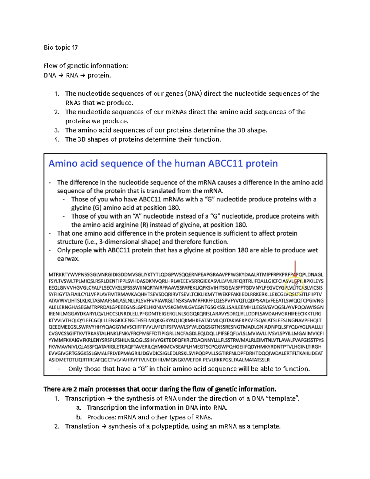Bio topic 17 - Bio topic 17 Flow of genetic information: DNA → RNA → ...