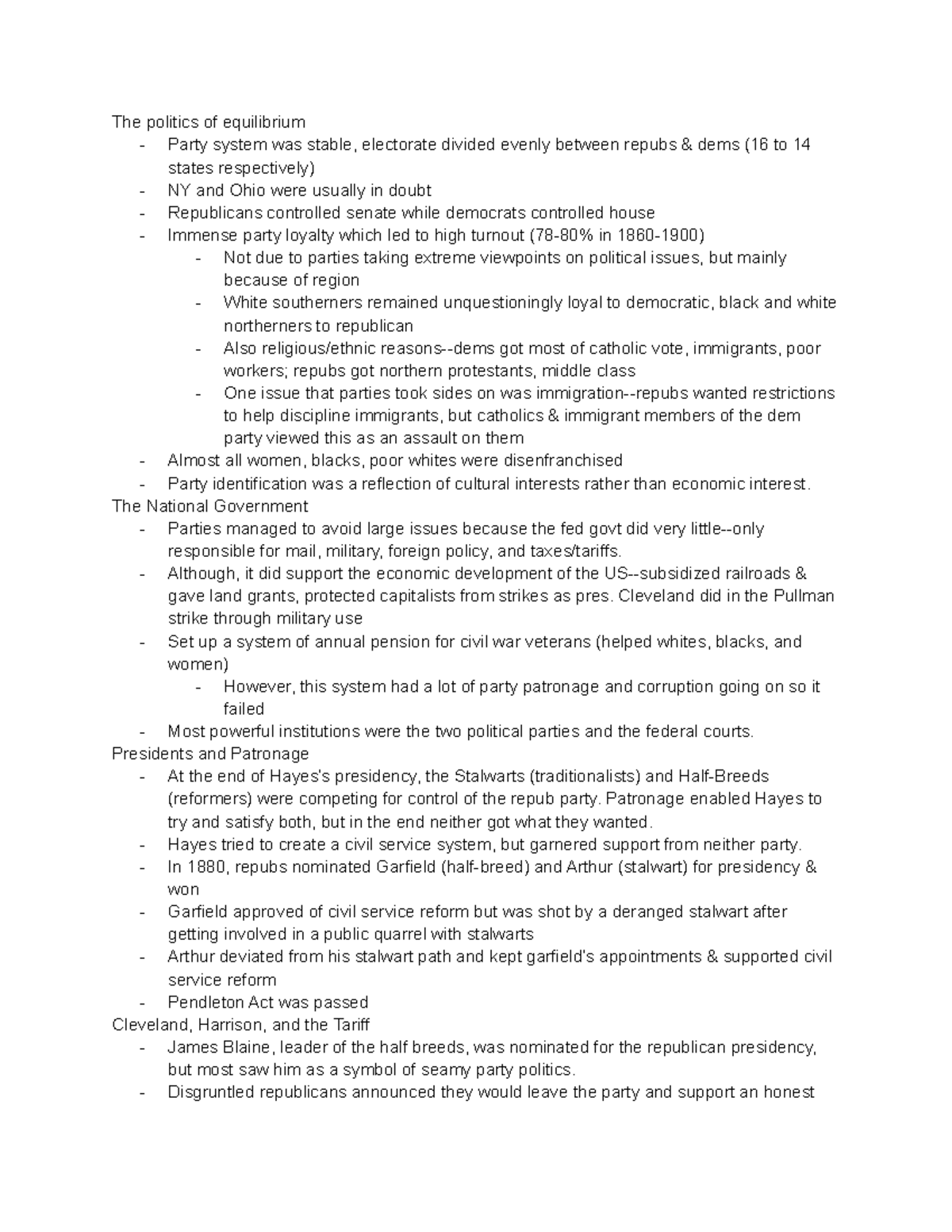 Notes - The politics of equilibrium - Party system was stable ...