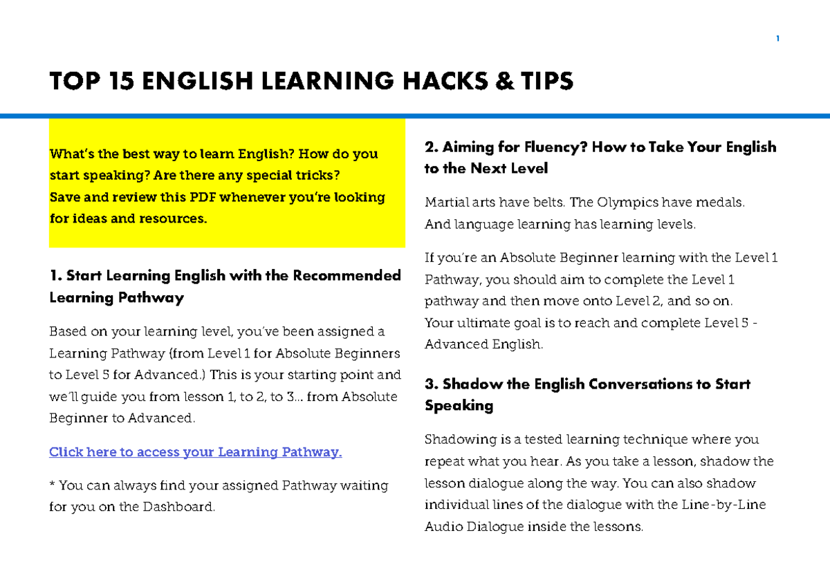 English - INGLES - TOP 15 ENGLISH LEARNING HACKS & TIPS What’s the best ...